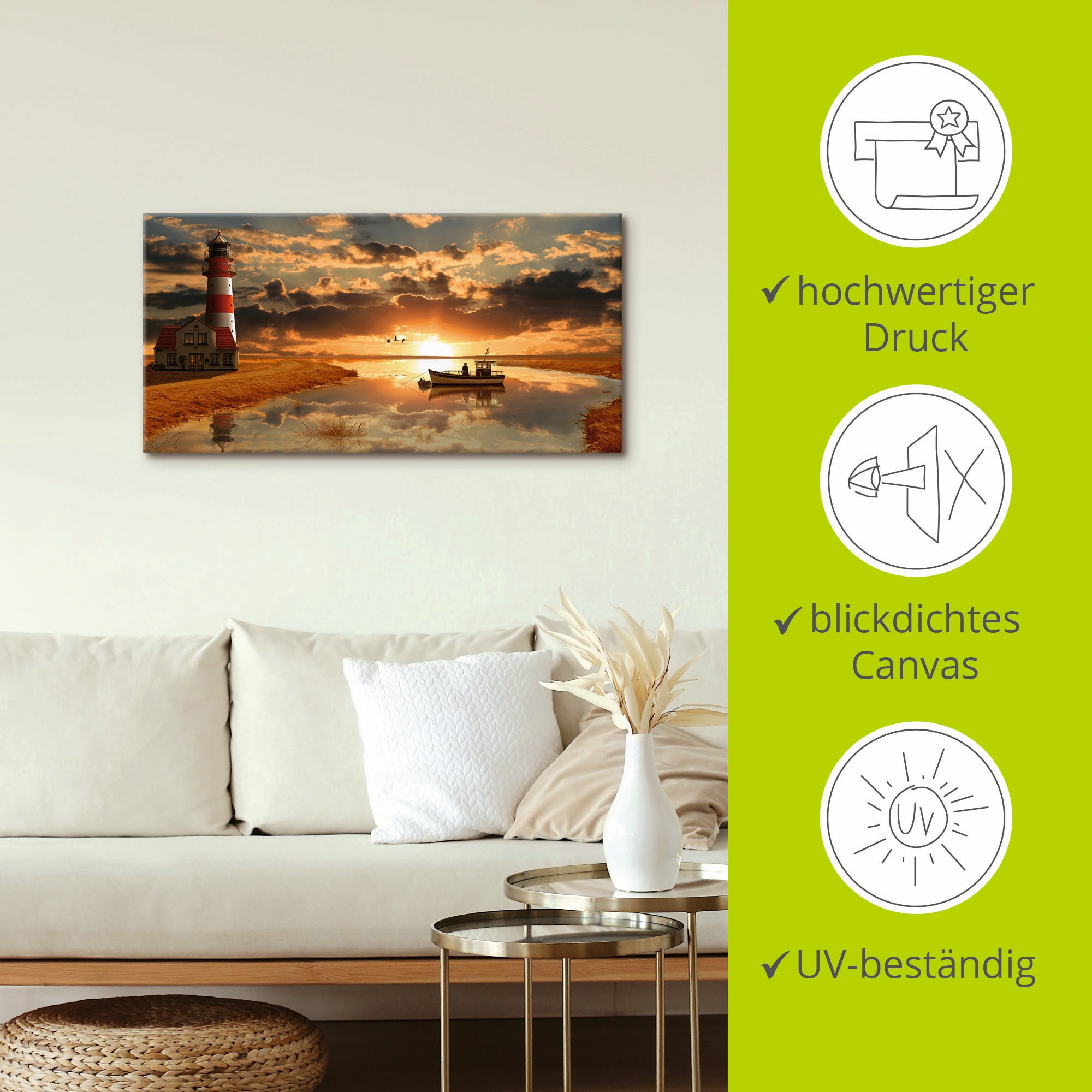 Artland Wandbild »Maritime Idylle beim Leuchtturm«, Gebäude, (1 St.), als Leinwandbild, Poster, Wandaufkleber in verschied. Grössen