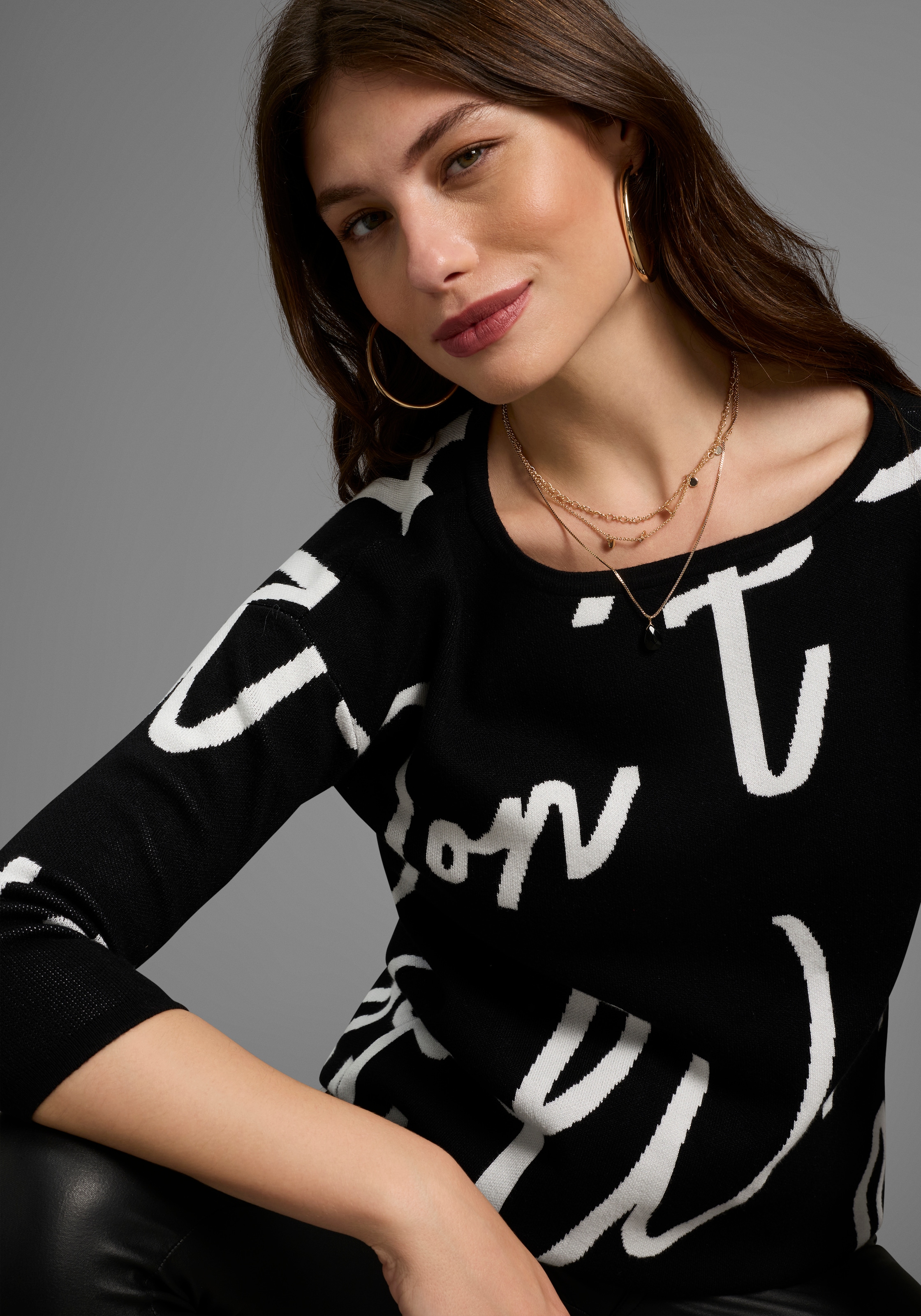 Laura Scott Jacquardpullover, mit Schriftmuster