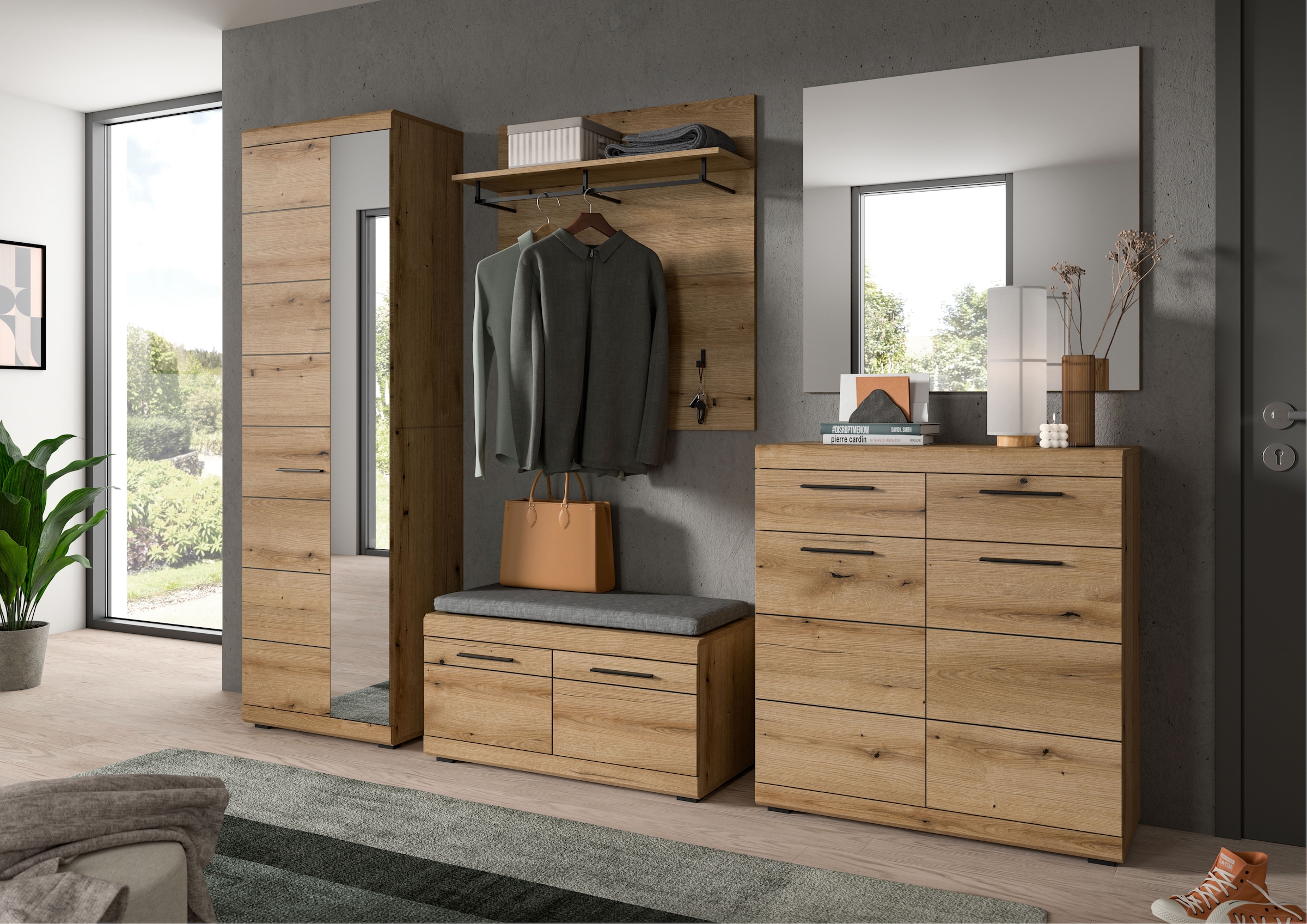INOSIGN Sitzbank, (2 St.), Scout Sitzbank, 90cm, 2 Türen, 4 Fächer, inkl. Kissen