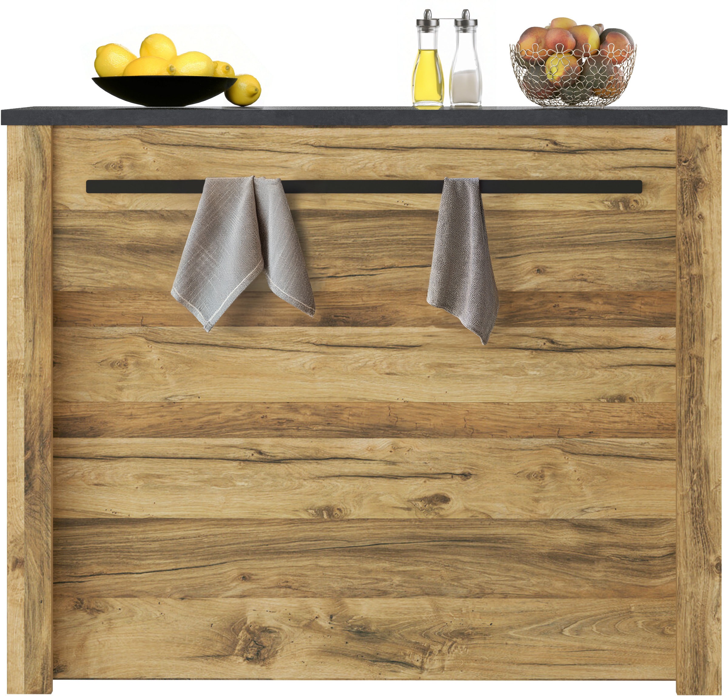 Home affaire Barschrank »York, moderne Küchentheke im Industrialdesign«, mit Handtuchstange aus Metall, ausreichend Stauraum, 130 cm breit