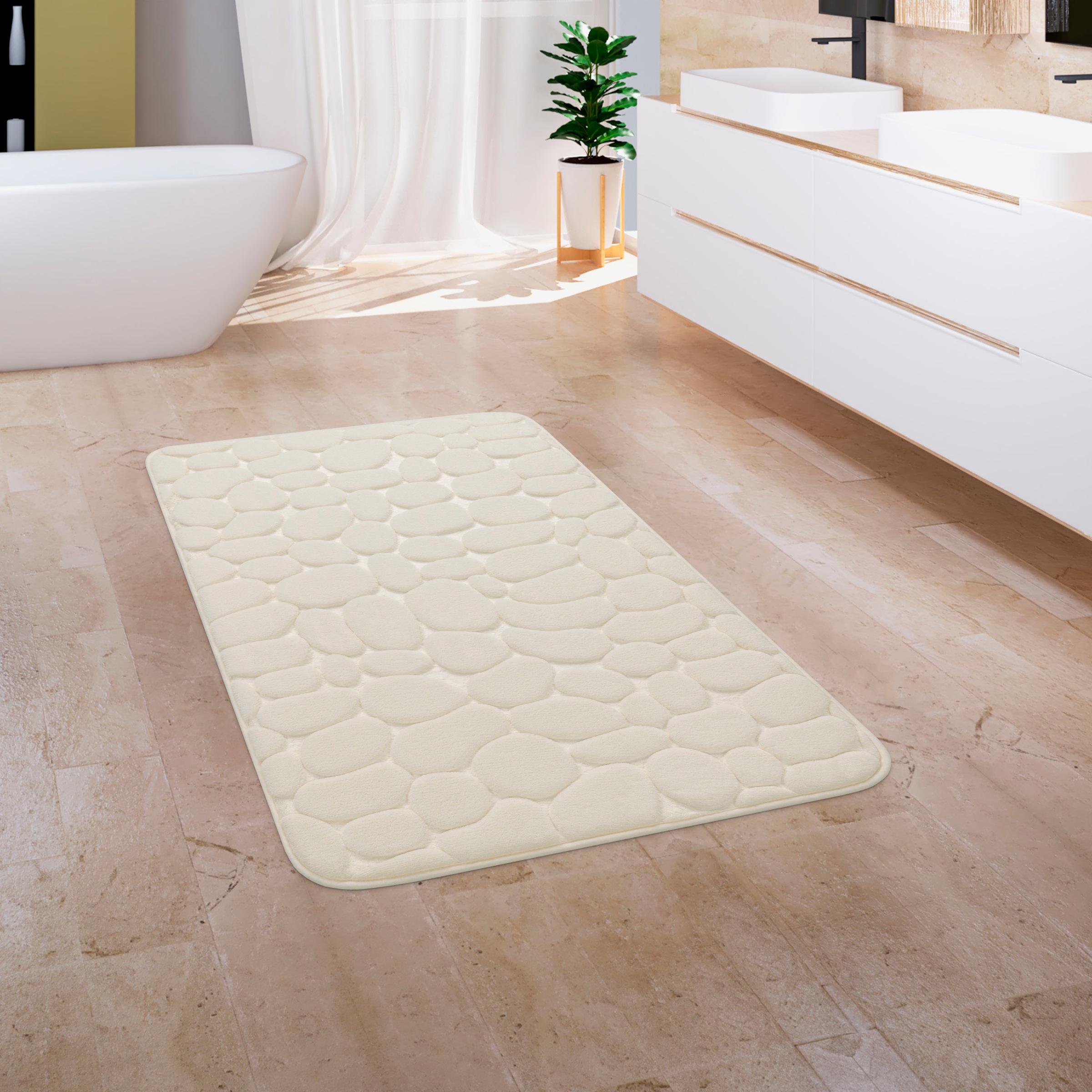 Paco Home Badematte »Corby 256«, Höhe 13 mm, fussbodenheizungsgeeignet, Badteppich, Uni Farben, Motiv Steine, Hoch-Tief Effekt