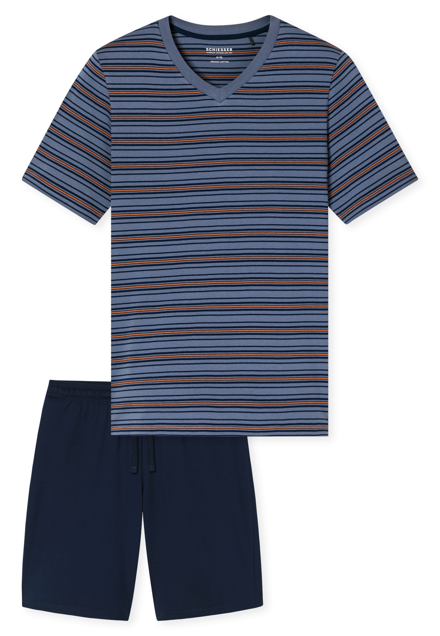 Schlafanzug kurz Ringel blaugrau - Casual Nightwear 50