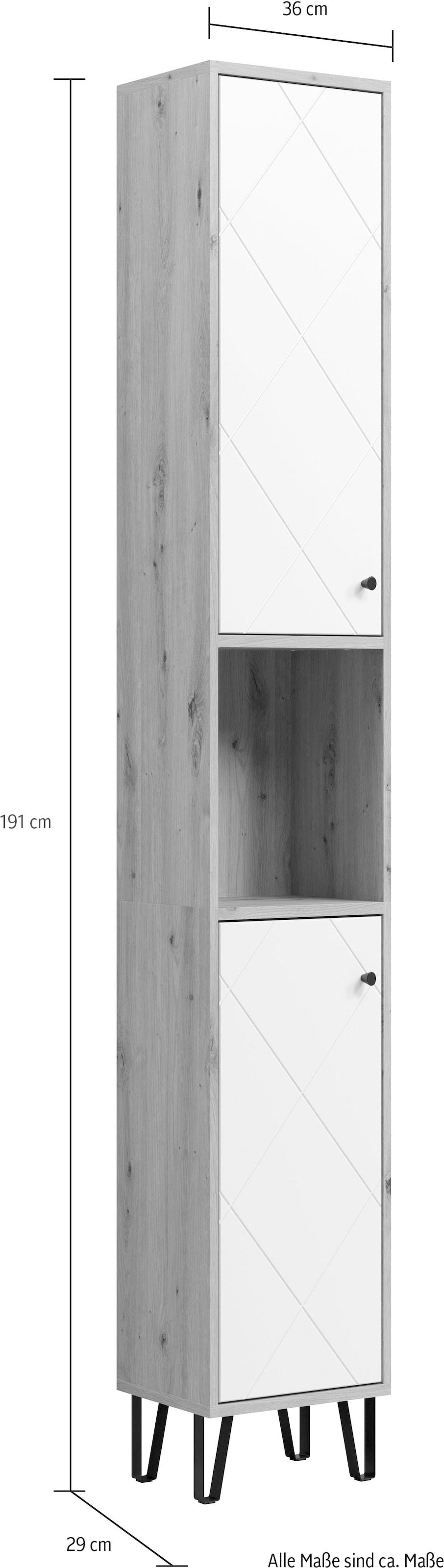 ❤ Places of Style Hochschrank »Tarragona«, (1 St.), Breite 36 cm, 2 Türen,  Retro Metallfüsse, matt, braune Holzoptik / weiss bestellen im  Jelmoli-Online Shop