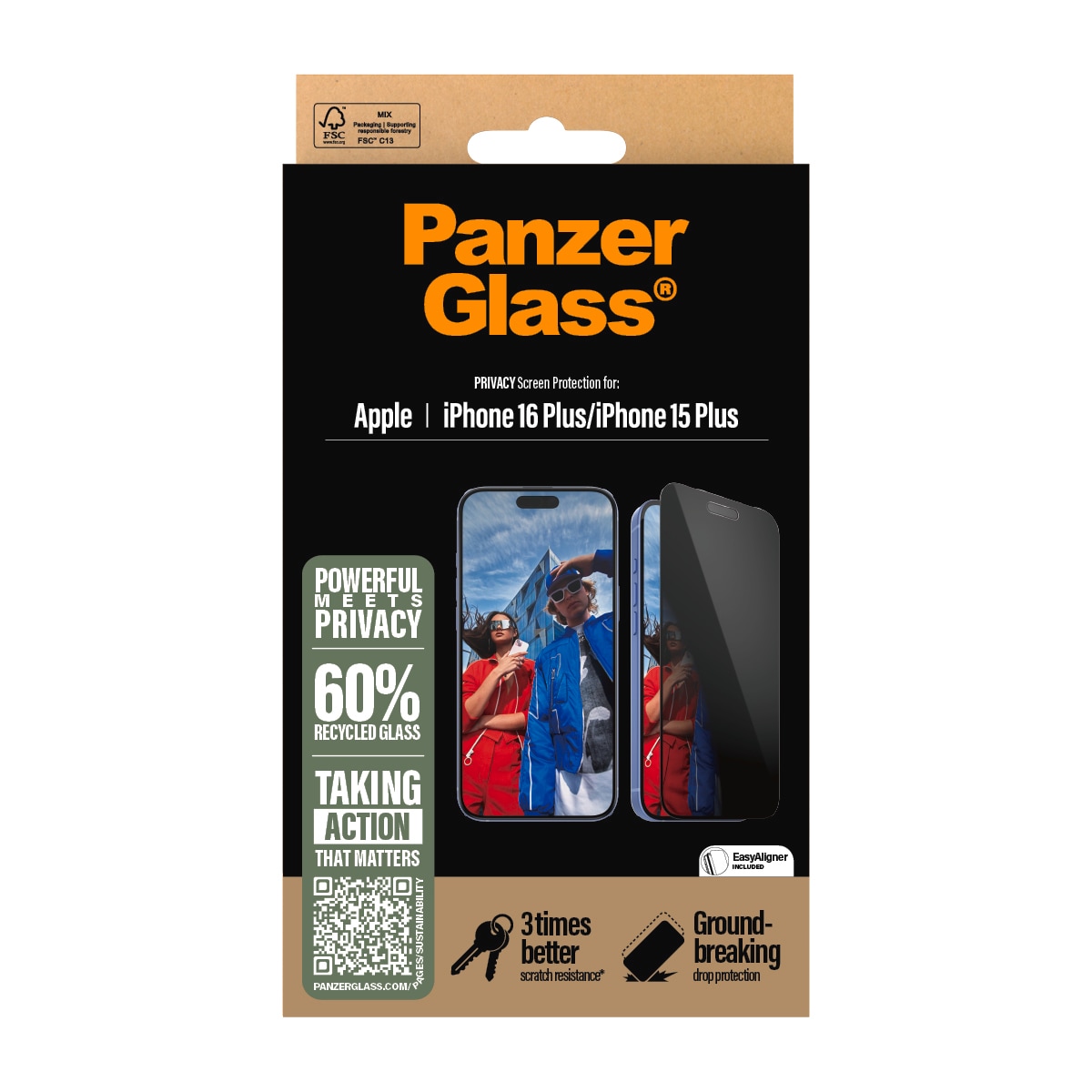 PanzerGlass Displayschutzglas »Privacy Screen Protection«, für Apple iPhone 16 Plus-Apple iPhone 15 Plus, Displayschutzfolie, Schutzfolie, Bildschirmschutz, kratz- & stossfest