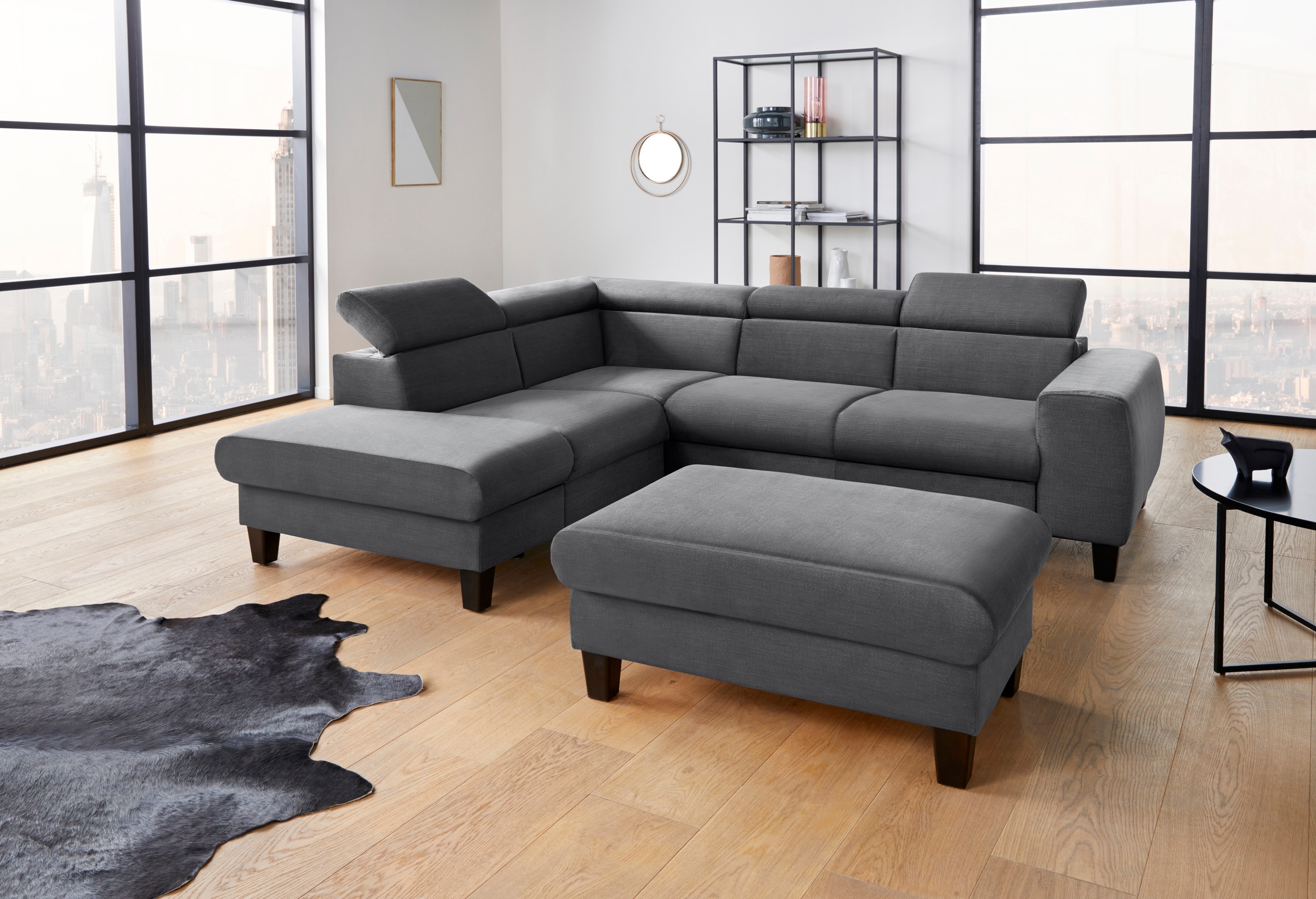 COTTA Ecksofa »Morven L-Form mit Kopfteilverstellung«, wahlweise mit Bettfunktion, Bettkasten & Wireless-Charger