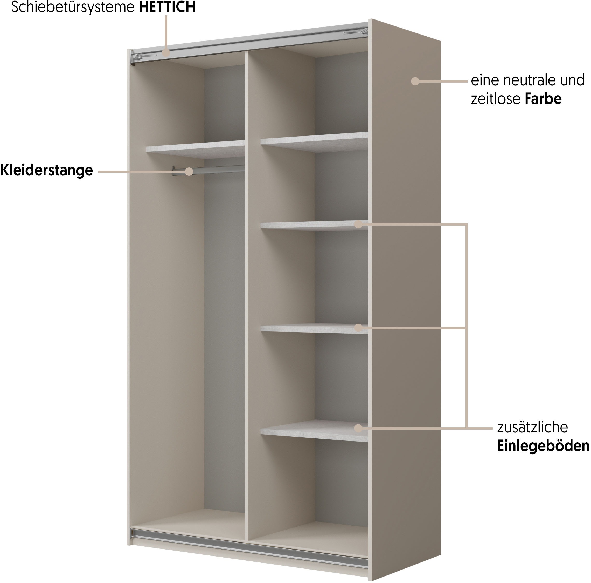Home affaire Schiebetürenschrank »Cube Garderobenschrank incl.kompletter Innenausstattung«, Moderner Kleiderschrank, Schiebetürenschrank, Garderobe
