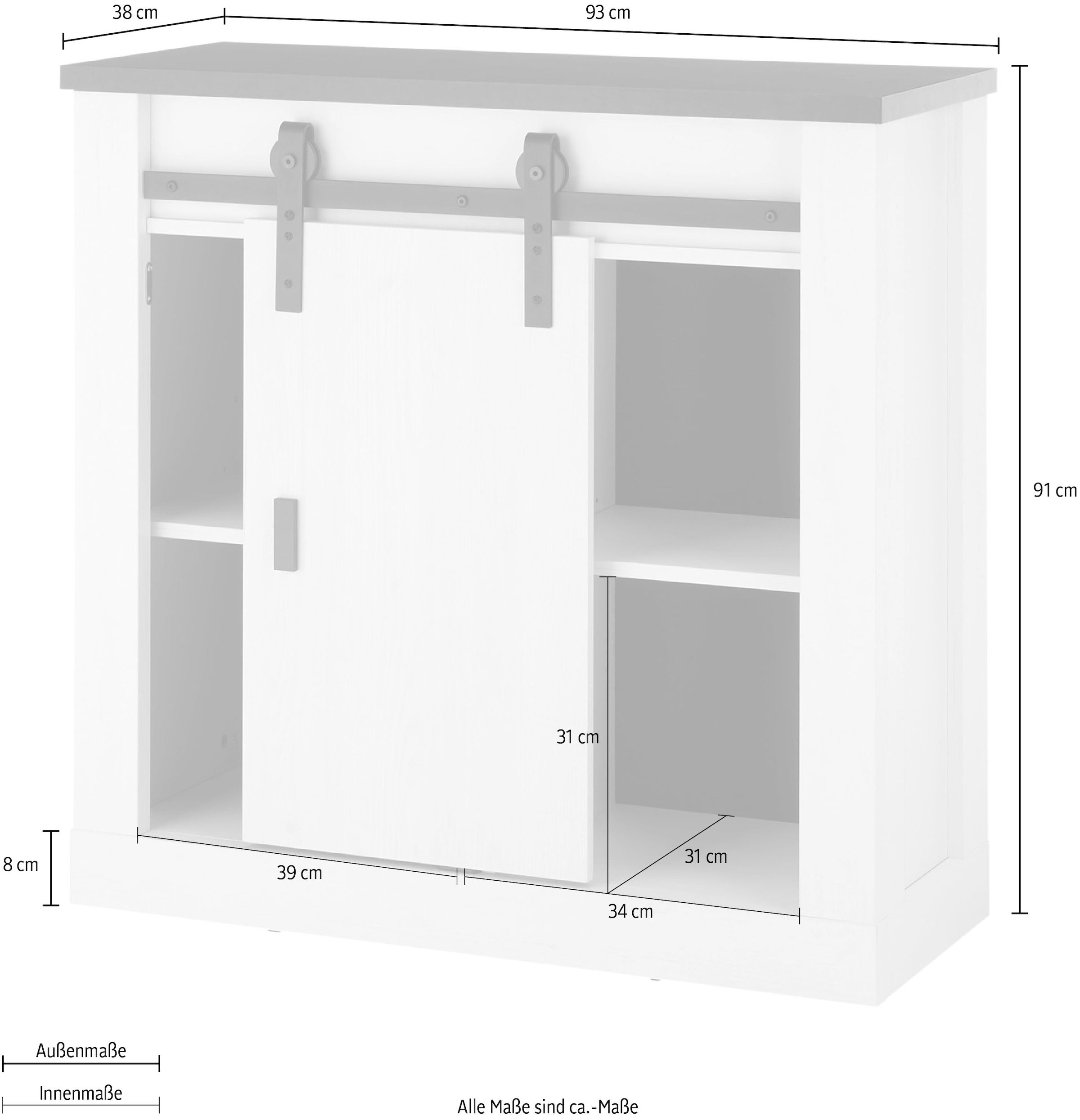 Home affaire Regal »SHERWOOD«, modernes Holz Dekor, mit Scheunentorbeschlag aus Metall, Breite 93 cm