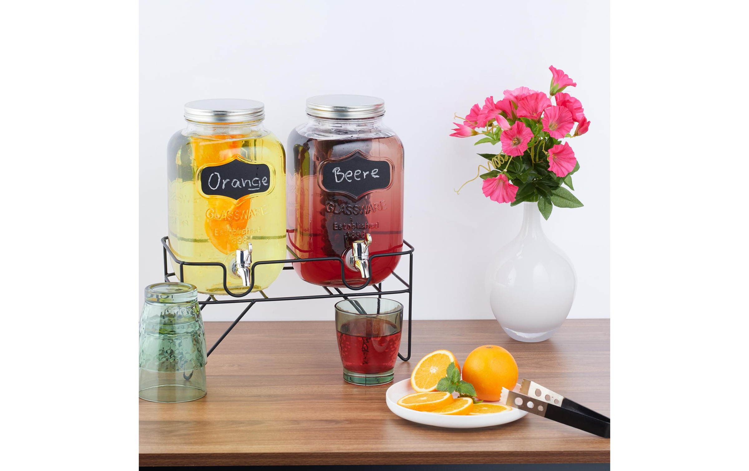 relaxdays Getränkespender »mit Ständer 2er Set, 4 Liter«, (2 tlg.)