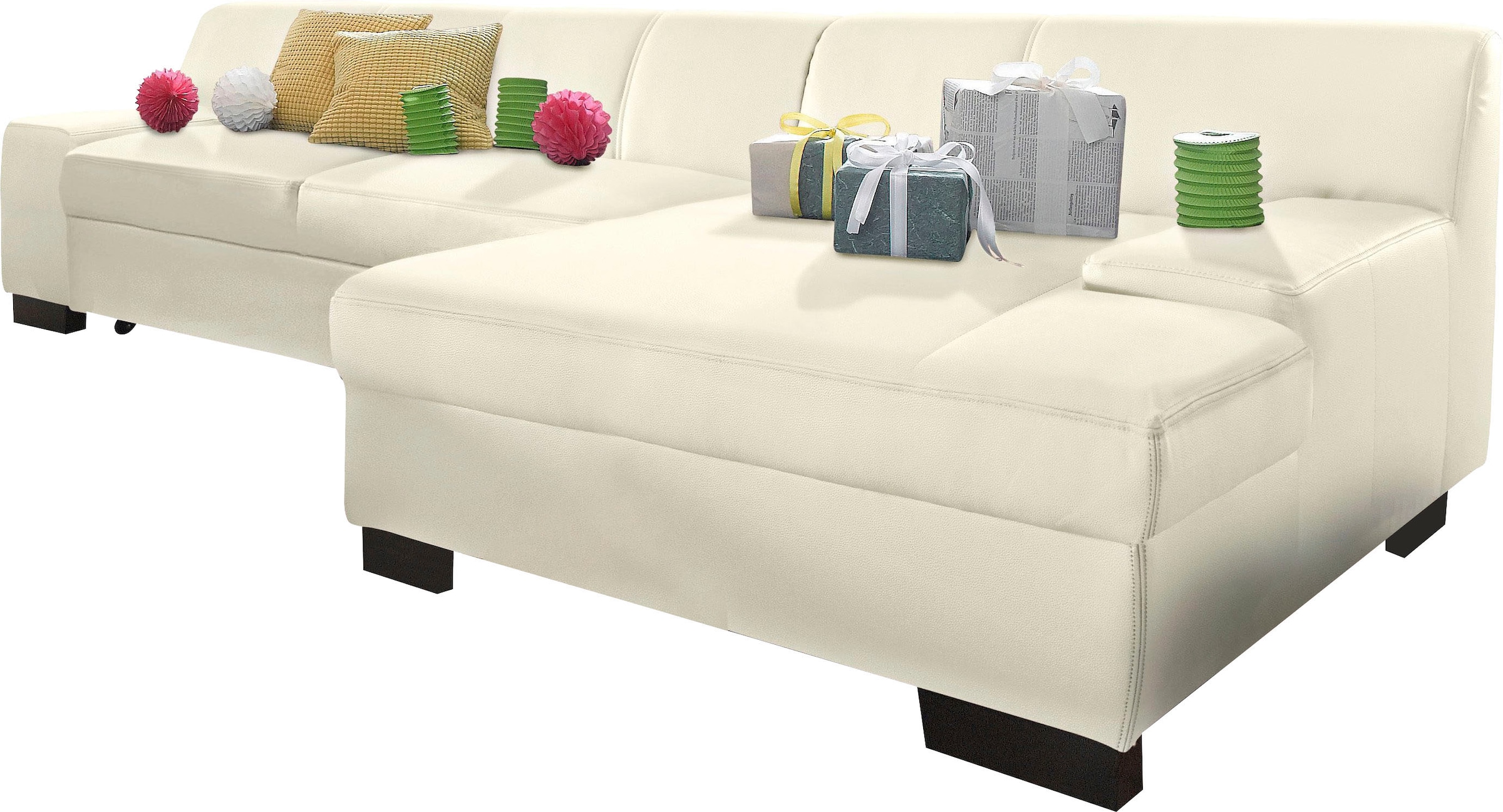 DOMO collection Ecksofa »Norma, elegant und modern, mit flachen Armlehnen, L-Form«, wahlweise mit Bettfunktion