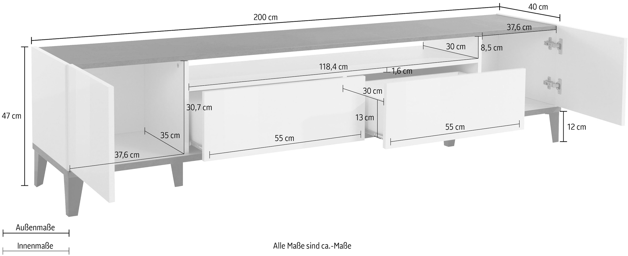 INOSIGN Lowboard »SunriseTV-Board, TV-Schrank«, Breite 200 cm