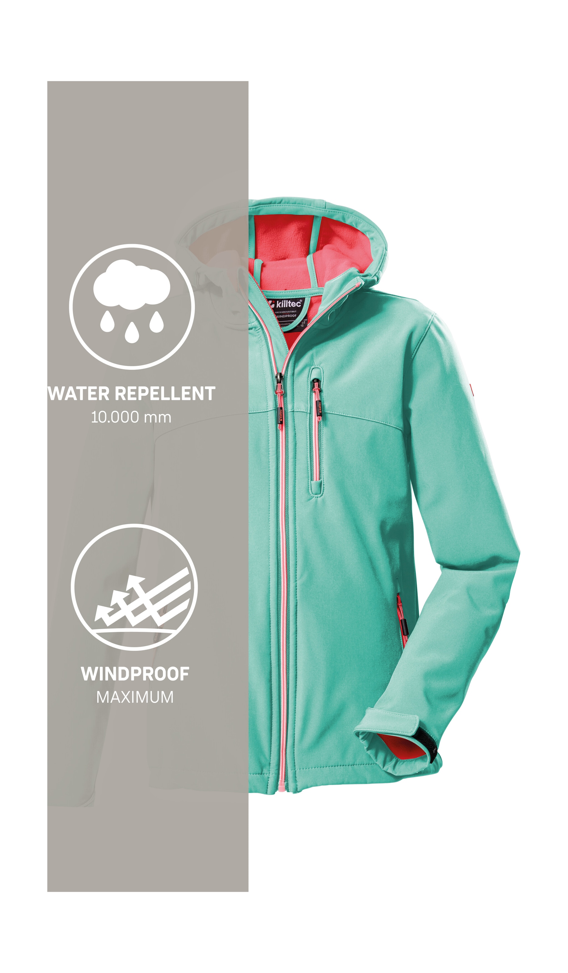 Killtec Softshelljacke »Girls Softshelljacke«, Wasserabweisend, verstellbare Kapuze u Ärmel, Fleece-Innenfutter