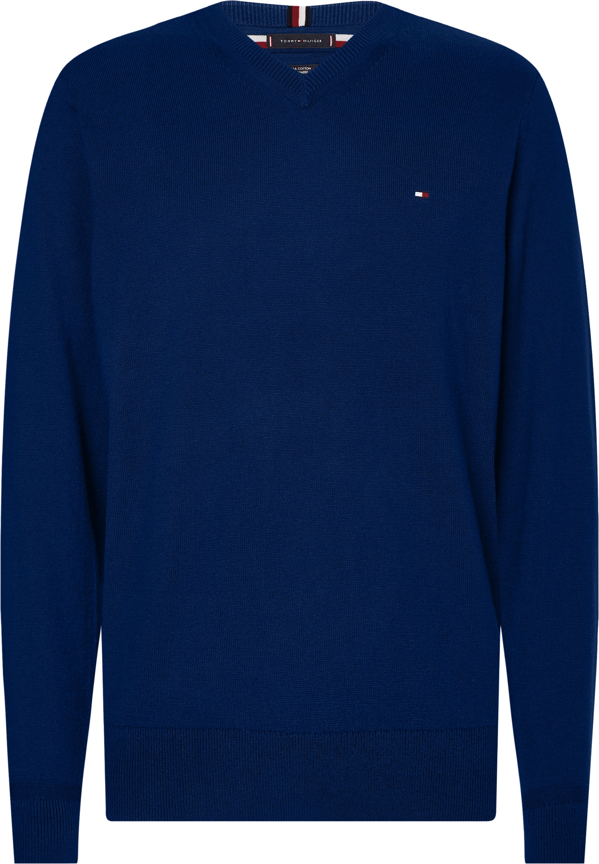 Tommy Hilfiger Big & Tall Strickpullover »BT-PIMA ORG CTN CASHMERE VNCK-B«, in Grossen Grössen, mit Logostickerei auf Brusthöhe