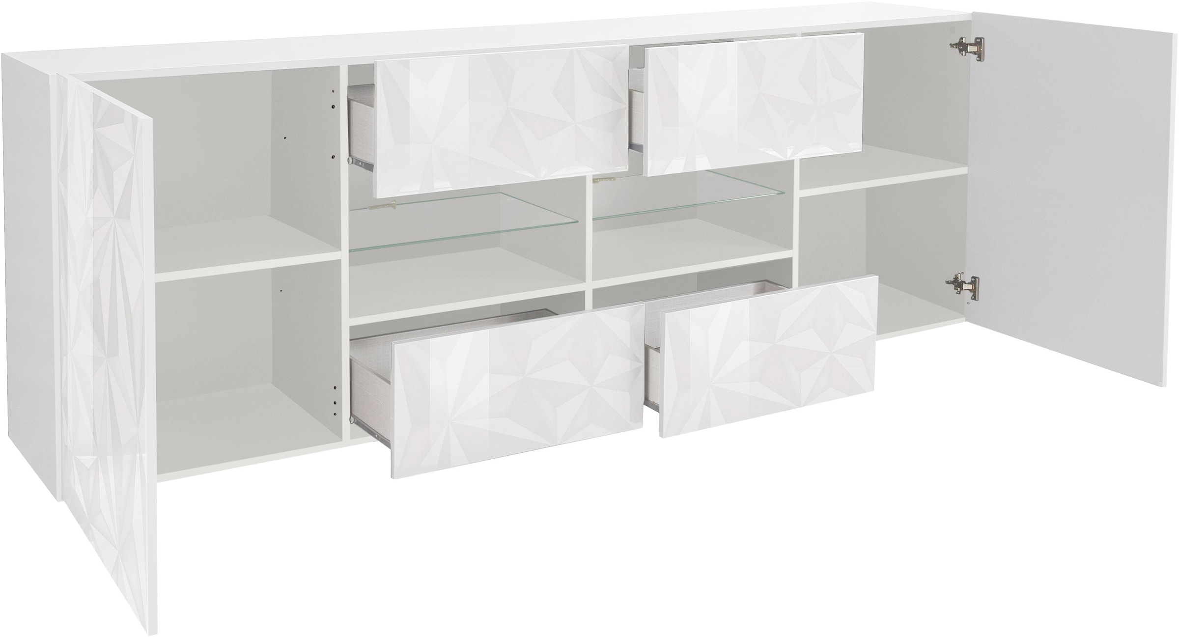 INOSIGN Sideboard »Prisma Breite 241, Kommode 2 Türen, 4 Schubkästen, Anrichte«, Front mit elegantem Siebdruck, grifflos, viel Stauraum