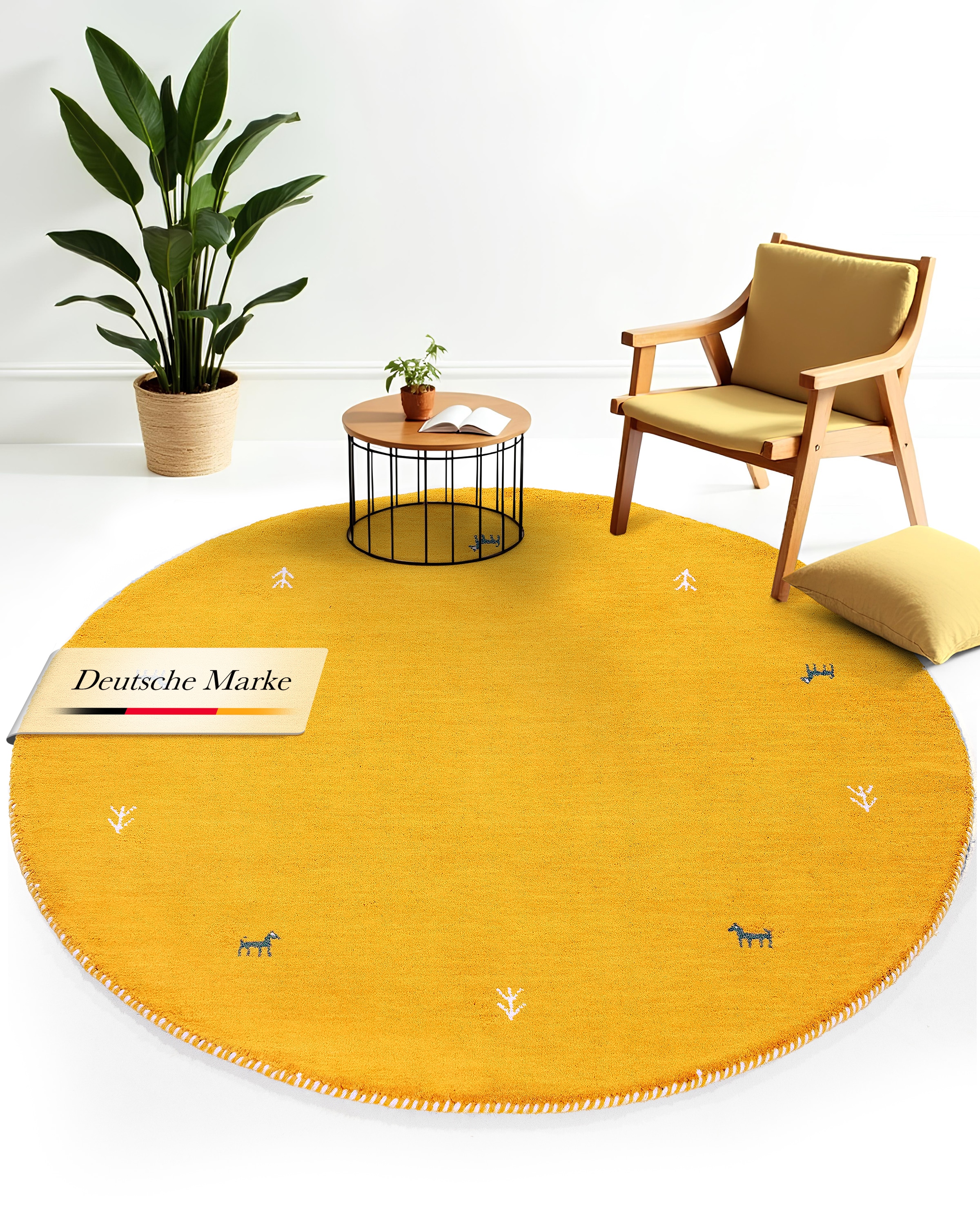 carpetfine Wollteppich »Gabbeh Uni« rund 15 mm Höhe reine Wolle handgewebt, Gabbeh Tiermotiv warmes Raumklima viele Grössen