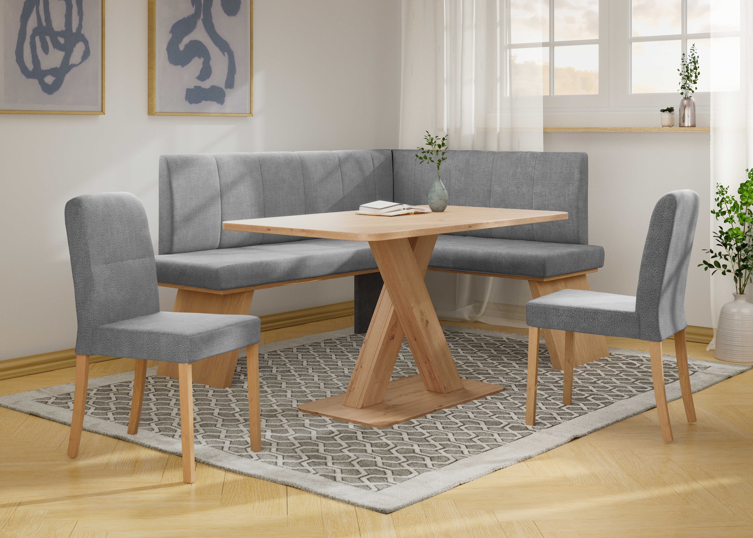 Home affaire Eckbankgruppe »Nina«, (Set, 4 tlg., 4er), Sitzgruppe Esszimmer Stühle Tisch und Bank bequem gepolstert
