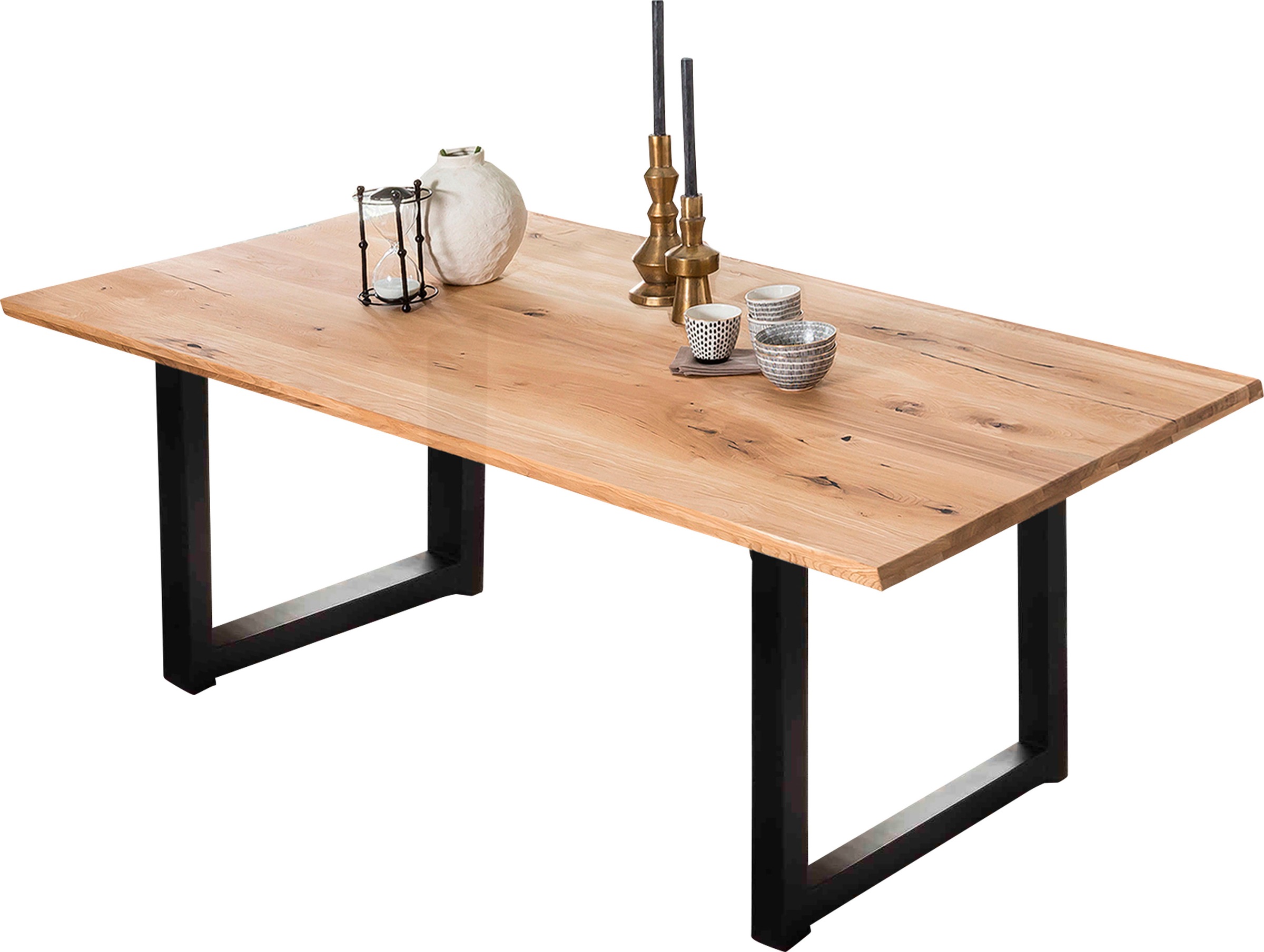 SIT Esstisch "Lille Wildeiche Massivholz mit modernem Metall-Kufengestell" Geölte Wildeiche mit durchgehenden Lamellen & Kufengestell