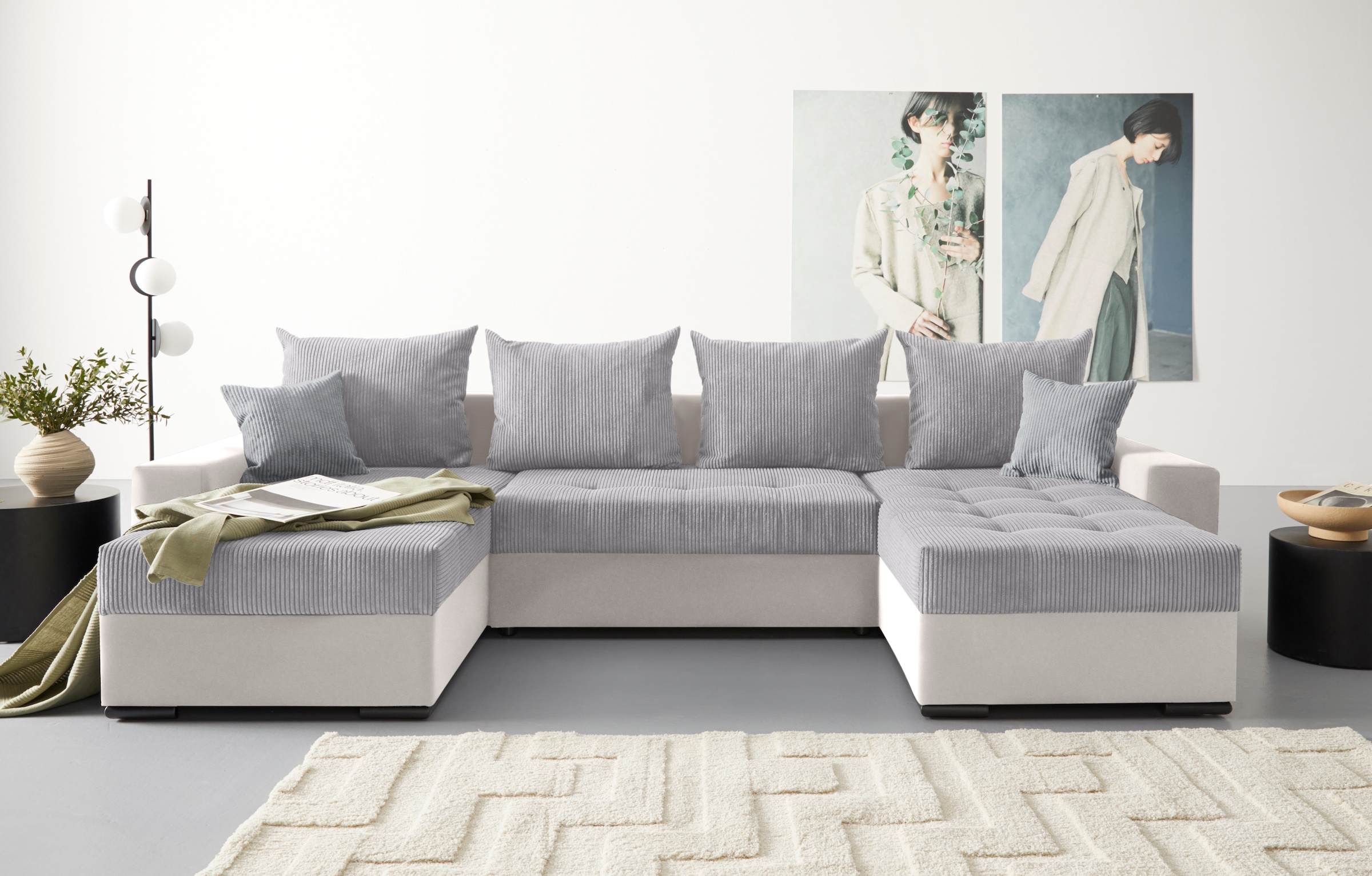 COLLECTION AB Wohnlandschaft »Josy U-Form«, mit Schlaffunktion, Bettkasten und Zierkissen, mit 2 Recamieren