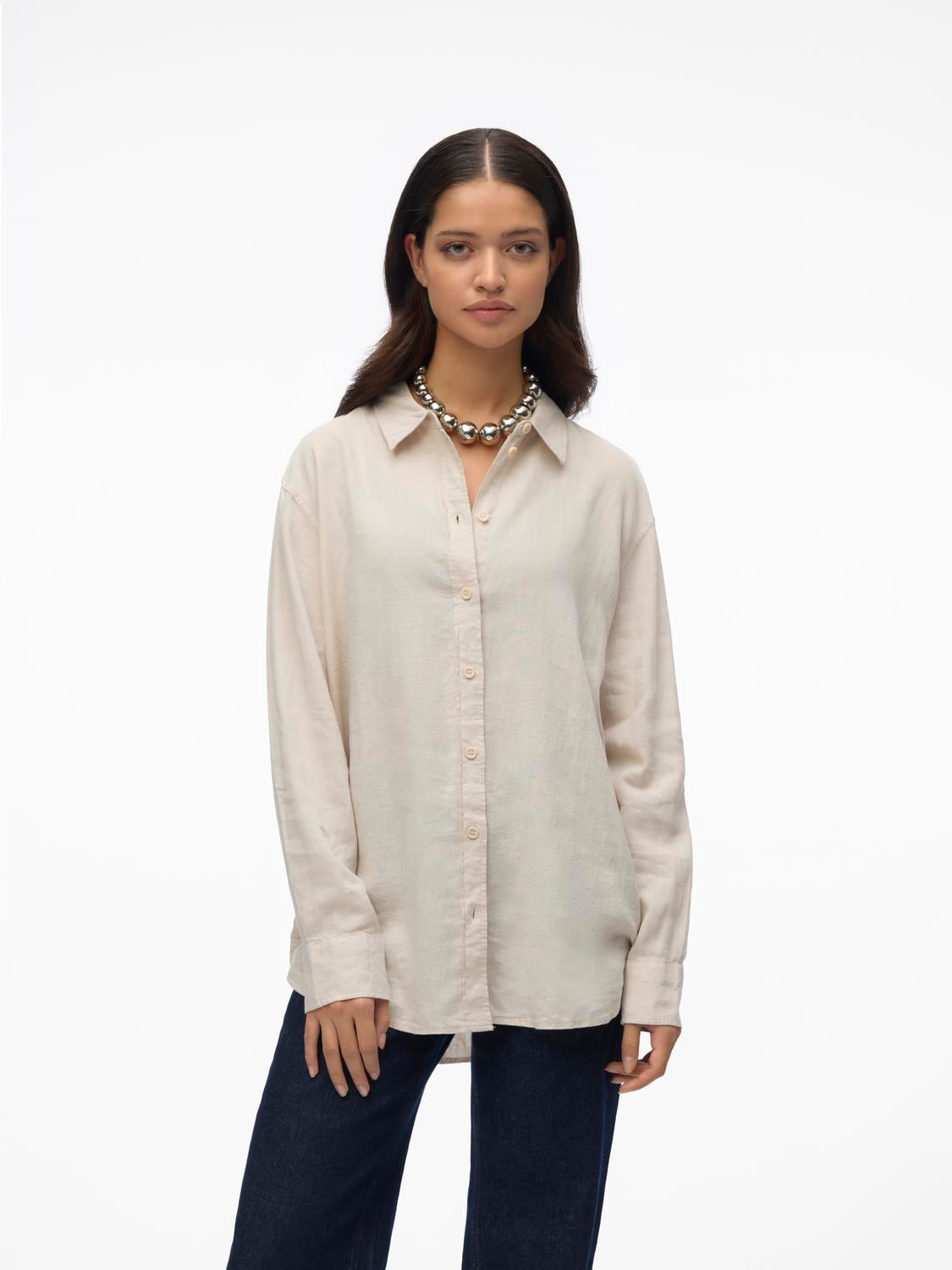 Hemdbluse »VMLINN LINEN LS SHIRT WVN NOOS«, hochwertige Qaulität mit Leinen