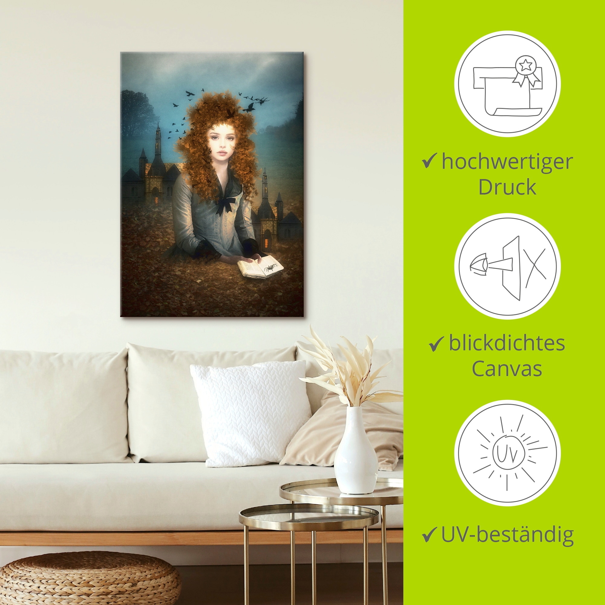 Artland Wandbild »Abendlektüre«, Dark Fantasy, (1 St.), als Alubild, Outdoorbild, Leinwandbild in verschied. Grössen