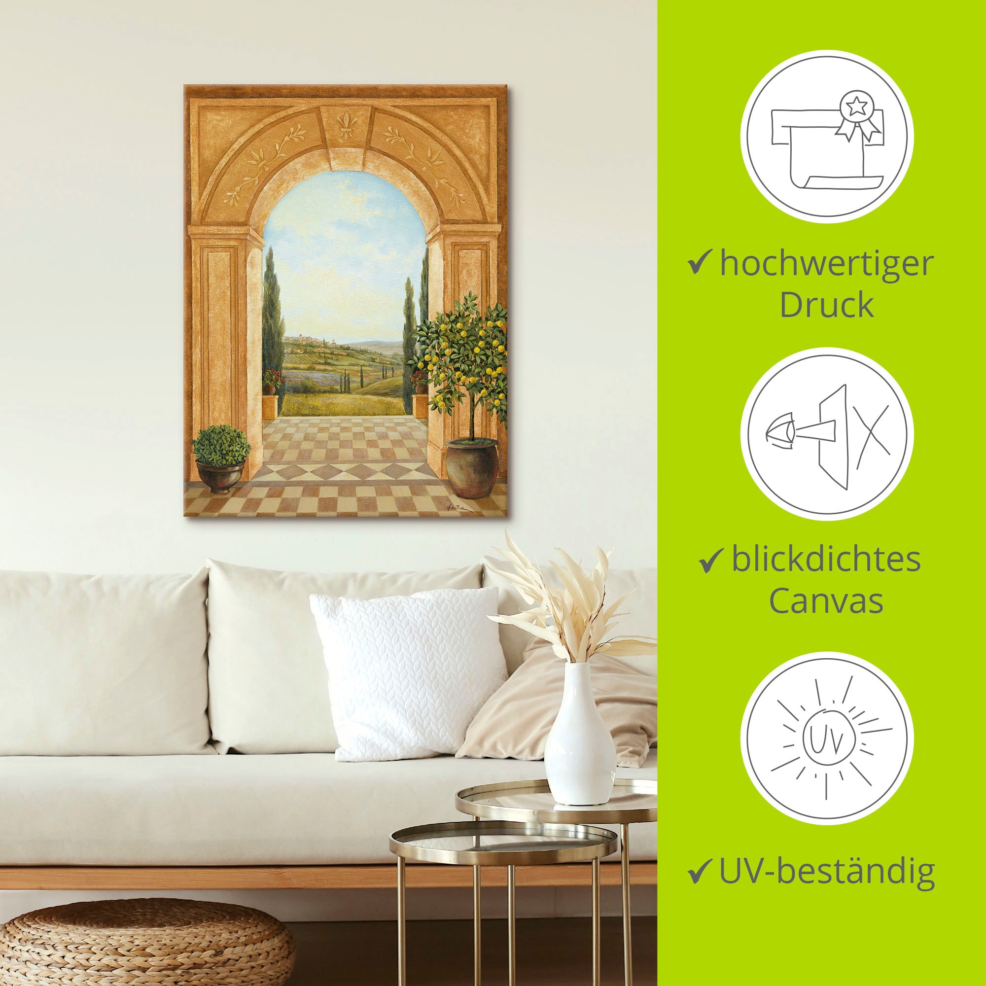 Artland Wandbild »Ausblick mit Zitronenbaum«, Fensterblick, (1 St.), als Leinwandbild, Poster, Wandaufkleber in verschied. Grössen