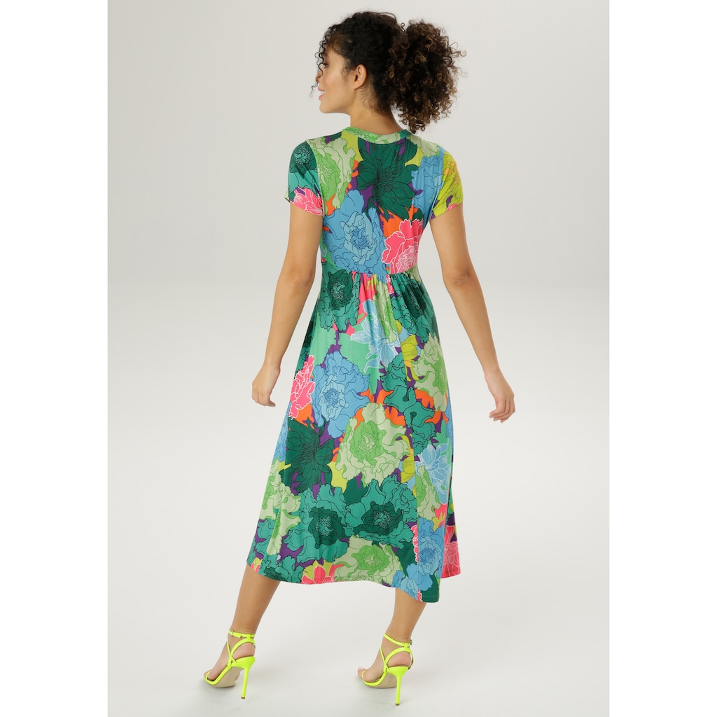 Aniston CASUAL Sommerkleid, mit grossflächigem, graphischem Blumendruck
