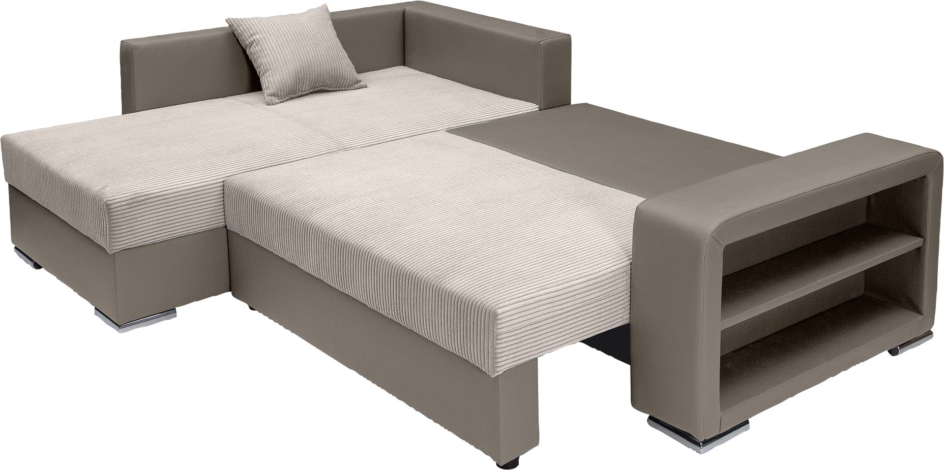 COLLECTION AB Ecksofa »John L-Form«, Regalarmlehne,Bettfunktion,Bettkasten,Ottomane beiseitig montierbar