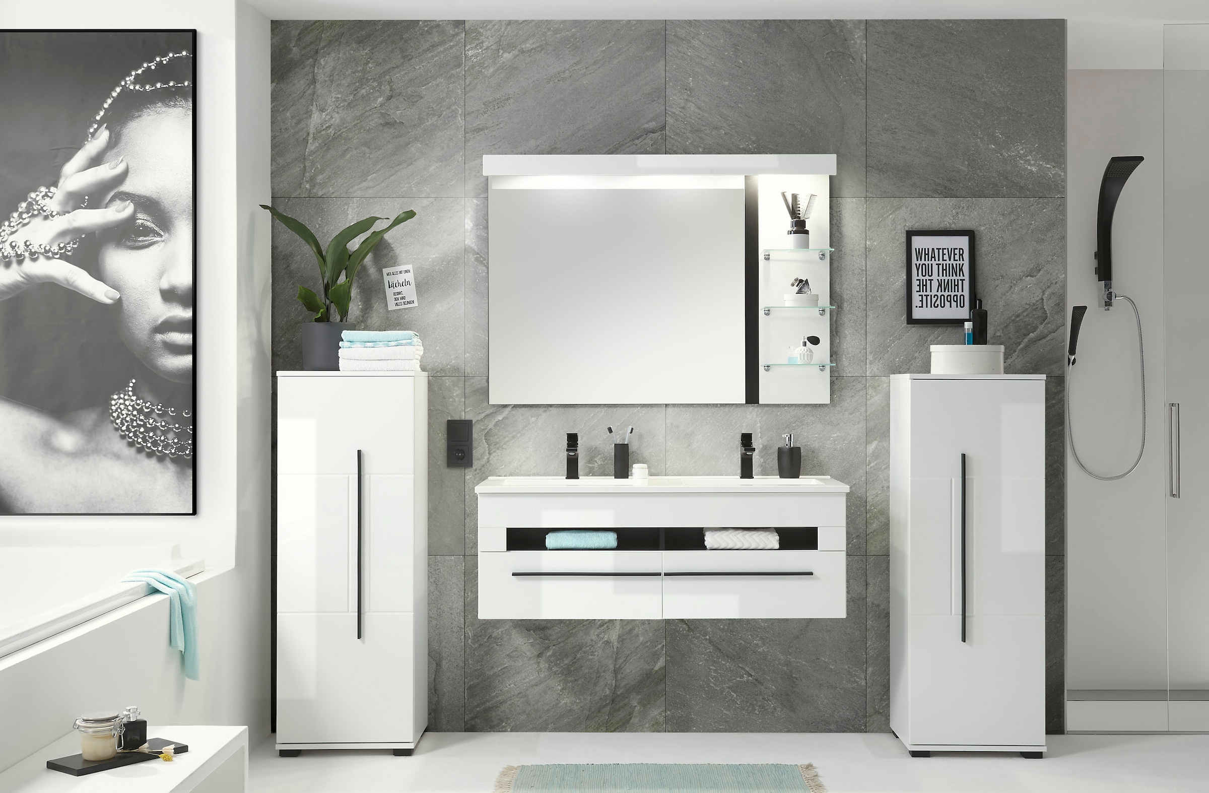 INOSIGN Waschtisch »Cantara, Waschtisch inkl. Waschbecken, modernes Design«, mit schwarzen Griffen, ausreichend Stauraum
