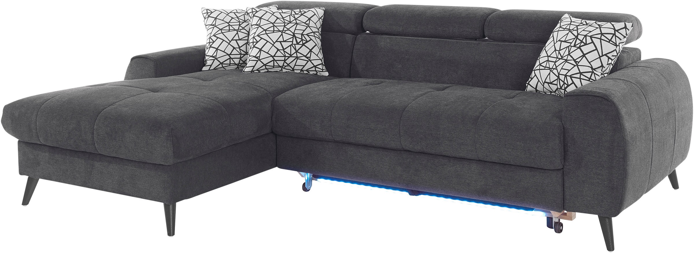 COTTA Ecksofa »Mia L-Form mit 3 Zierkissen«, wahlweise mit Bettfunktion, Bettkasten, Beleuchtung & Wireless-Charger