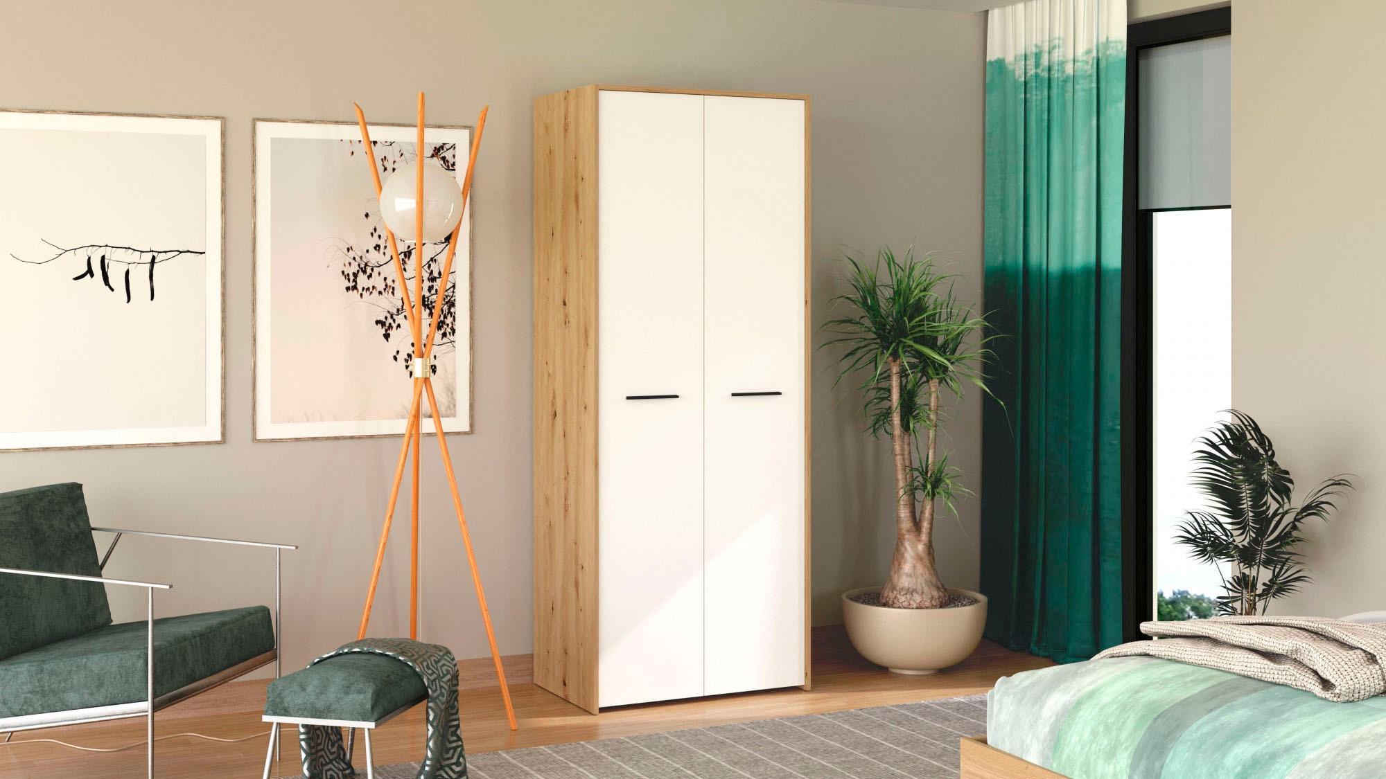 INOSIGN Kleiderschrank »Varadero, FSC®-zertifizierter Holzwerkstoff, Made in Europe«, 2-türig, 80,5/53/203,5cm, weiss-eichefarben