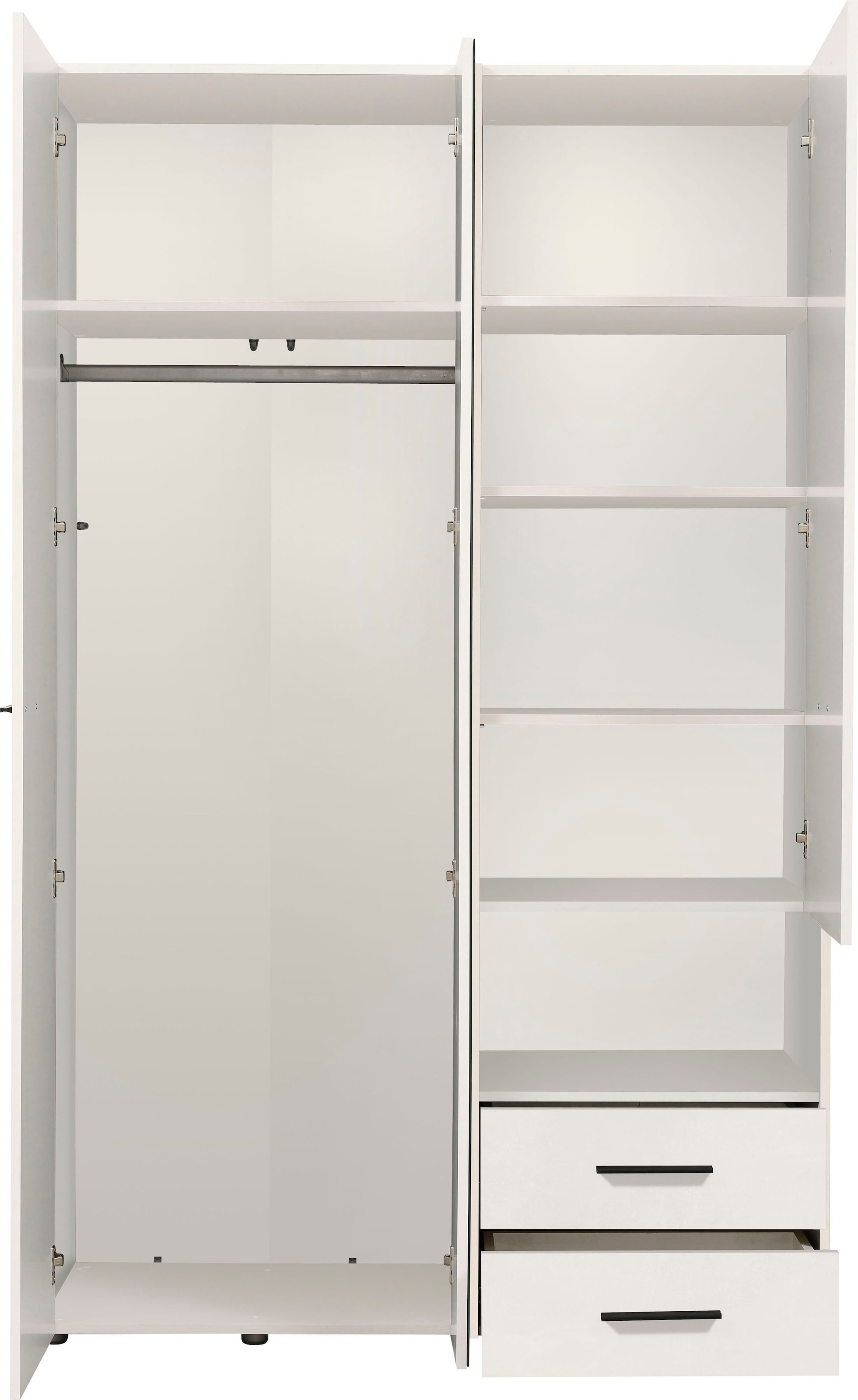 INOSIGN Kleiderschrank »Leon, FSC® -zertifiziertem Holzwerkstoff«, mit Spiegel, Innenausstattung und 2 Schubladen, 127,5x55x205,5cm
