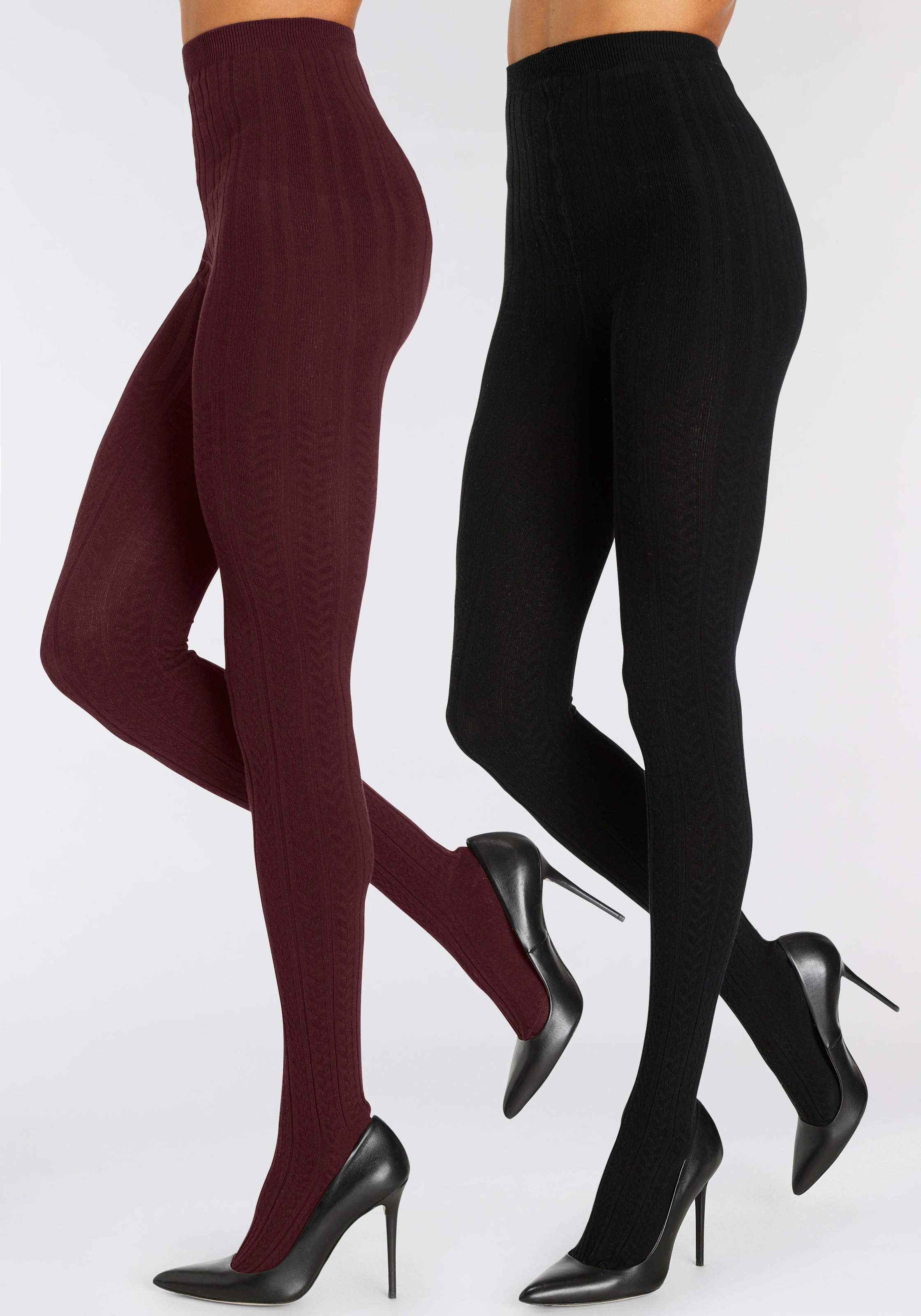 LASCANA Strickstrumpfhose 2 Stk. mit Zopfmuster