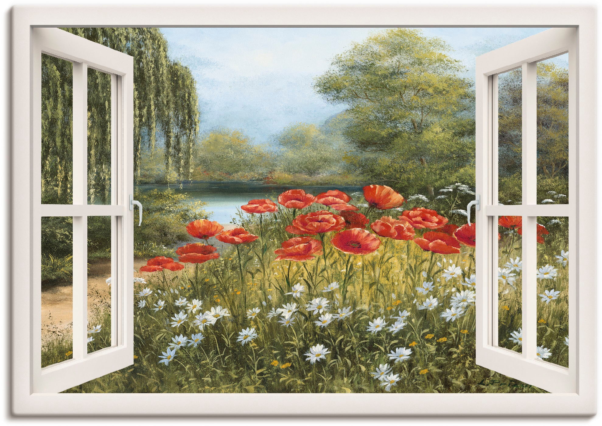 Artland Wandbild »Fensterblick Mohnwiese«, Fensterblick, Leinwandbild, St.), online Grössen in oder als (1 kaufen Wandaufkleber | Poster versch. Jelmoli-Versand
