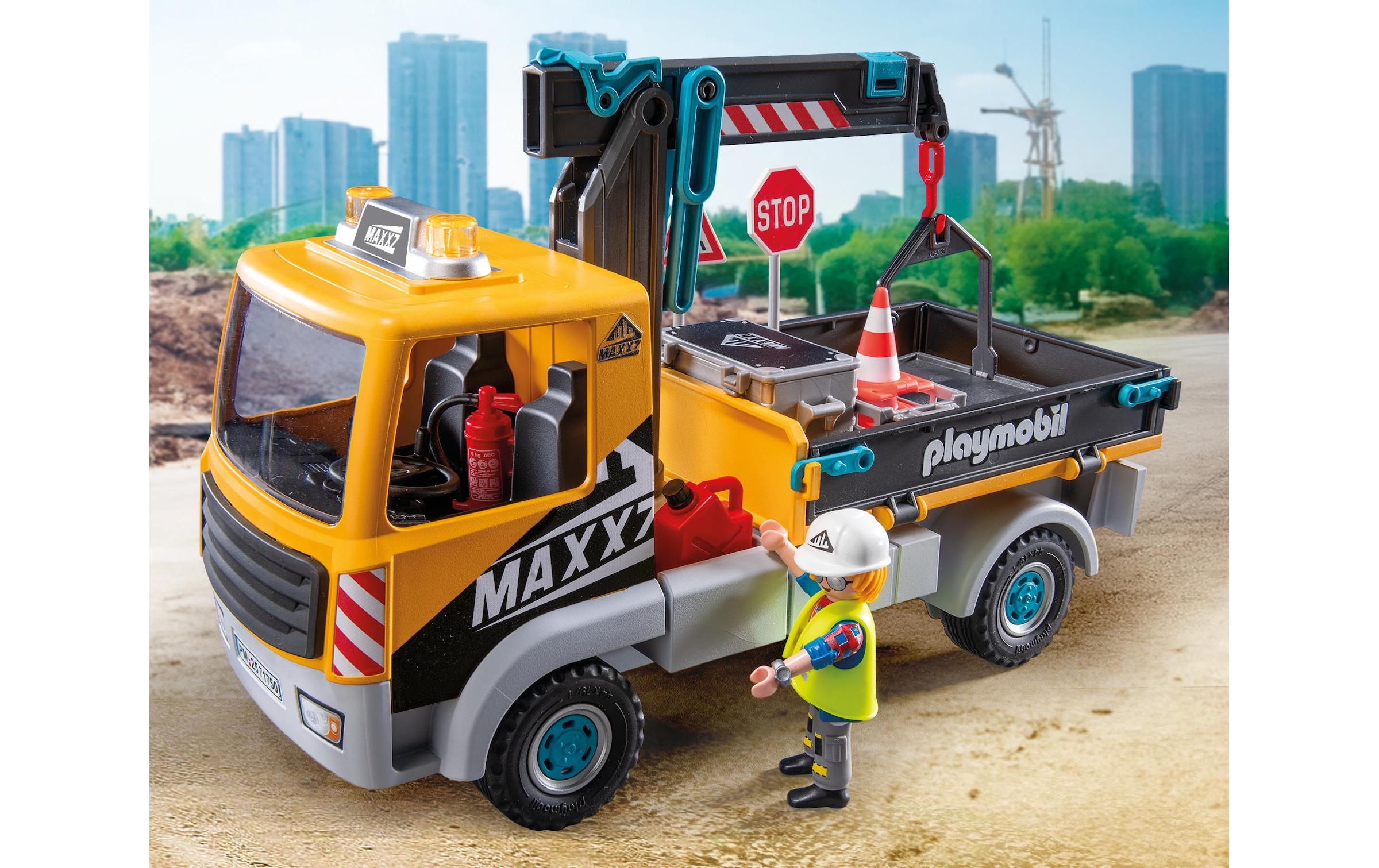 Playmobil® Spielbausteine »Action Heroes Baustellen-LKW mit Kran 71750«, (55 St.)