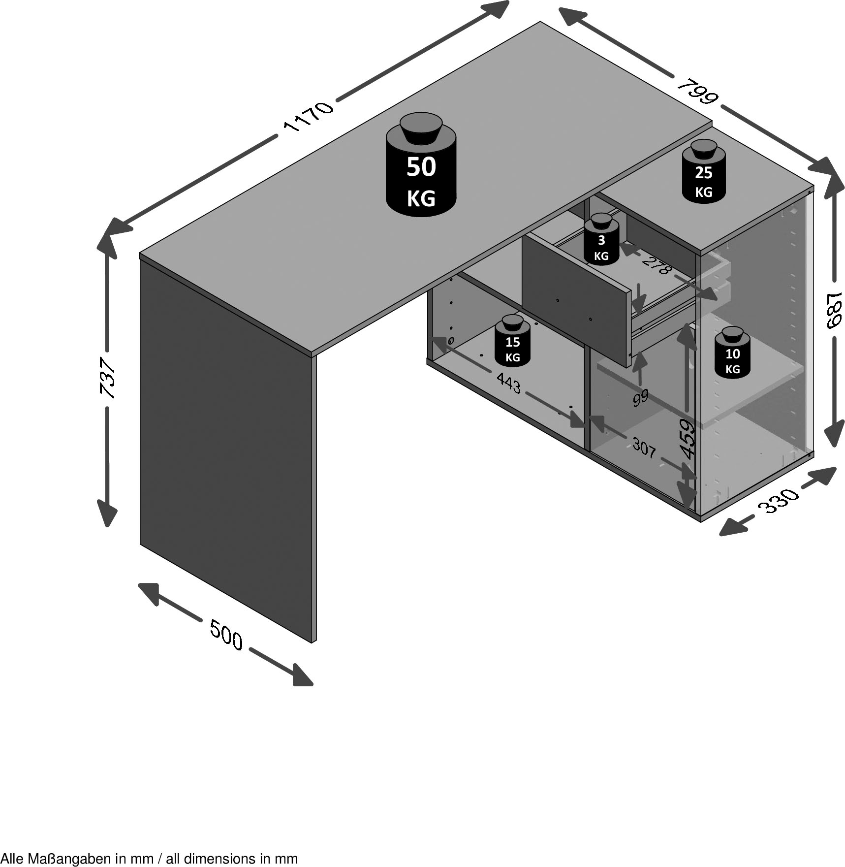117/148 drehbar, Sideboard »AUGSBURG«, FMD online Schreibtisch Jelmoli-Versand bestellen / Breite Stauraum, mit cm | Eckschreibtisch