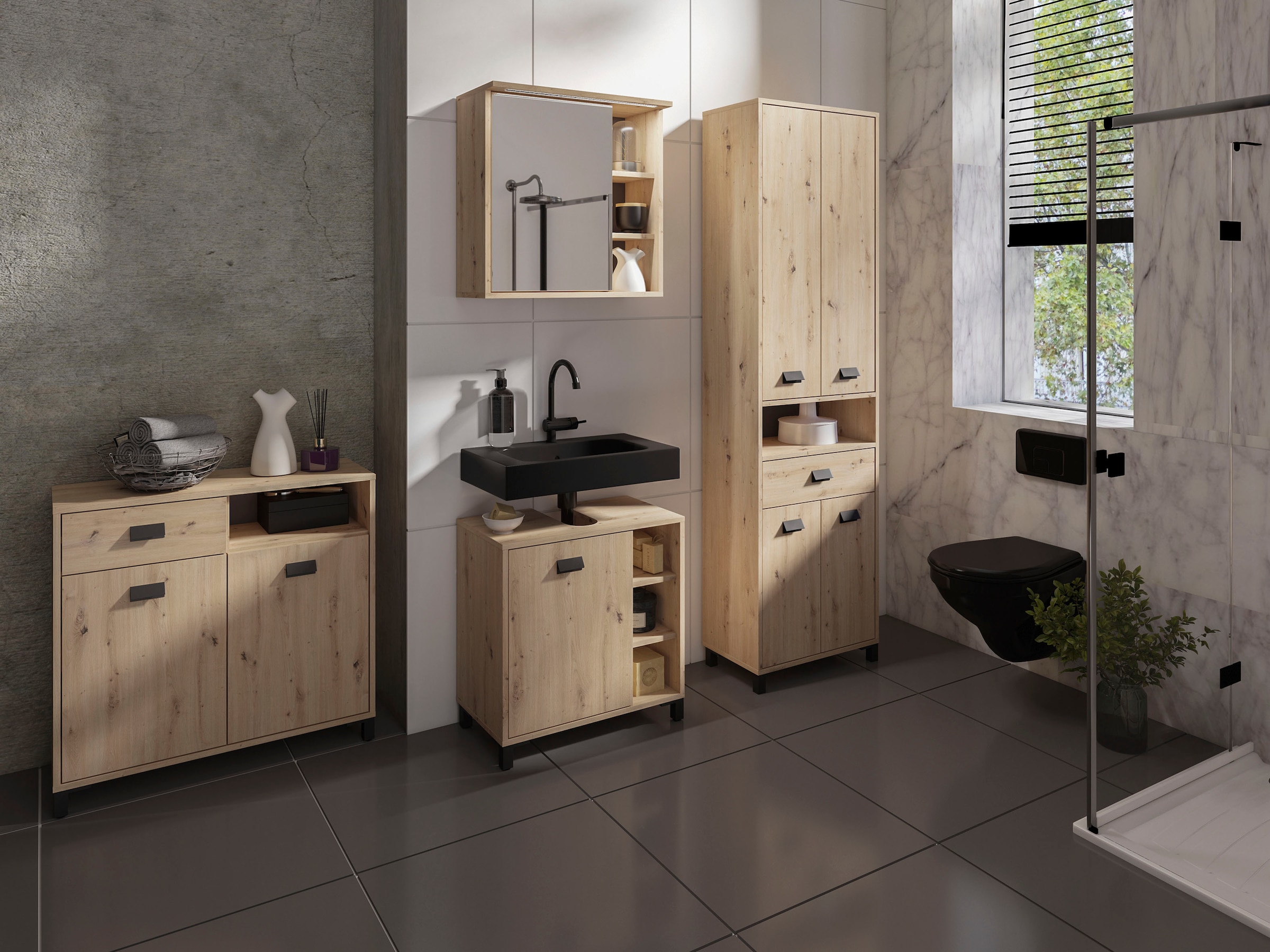 byLIVING Spiegelschrank »Wellness«, (1 St.), 60cm Badschrank mit LED-Leuchte, grossem Spiegel und viel Stauraum