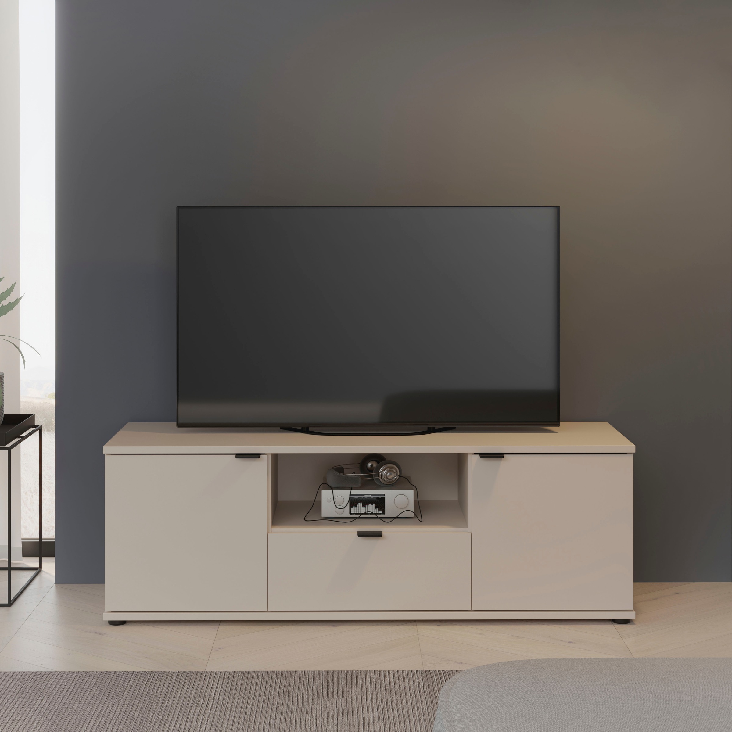FORTE Lowboard "Ganymede" Breite 129,8cm, TV Board, Stauraum, Schublade; Metallgriffe, Kabelführung