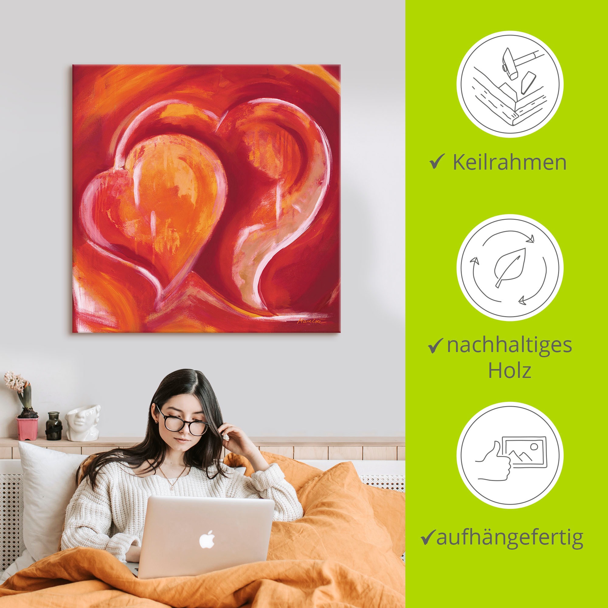 Artland Wandbild »Abstrakte Herzen - Rot«, Herzbilder, (1 St.), als Leinwandbild, Poster in verschied. Grössen