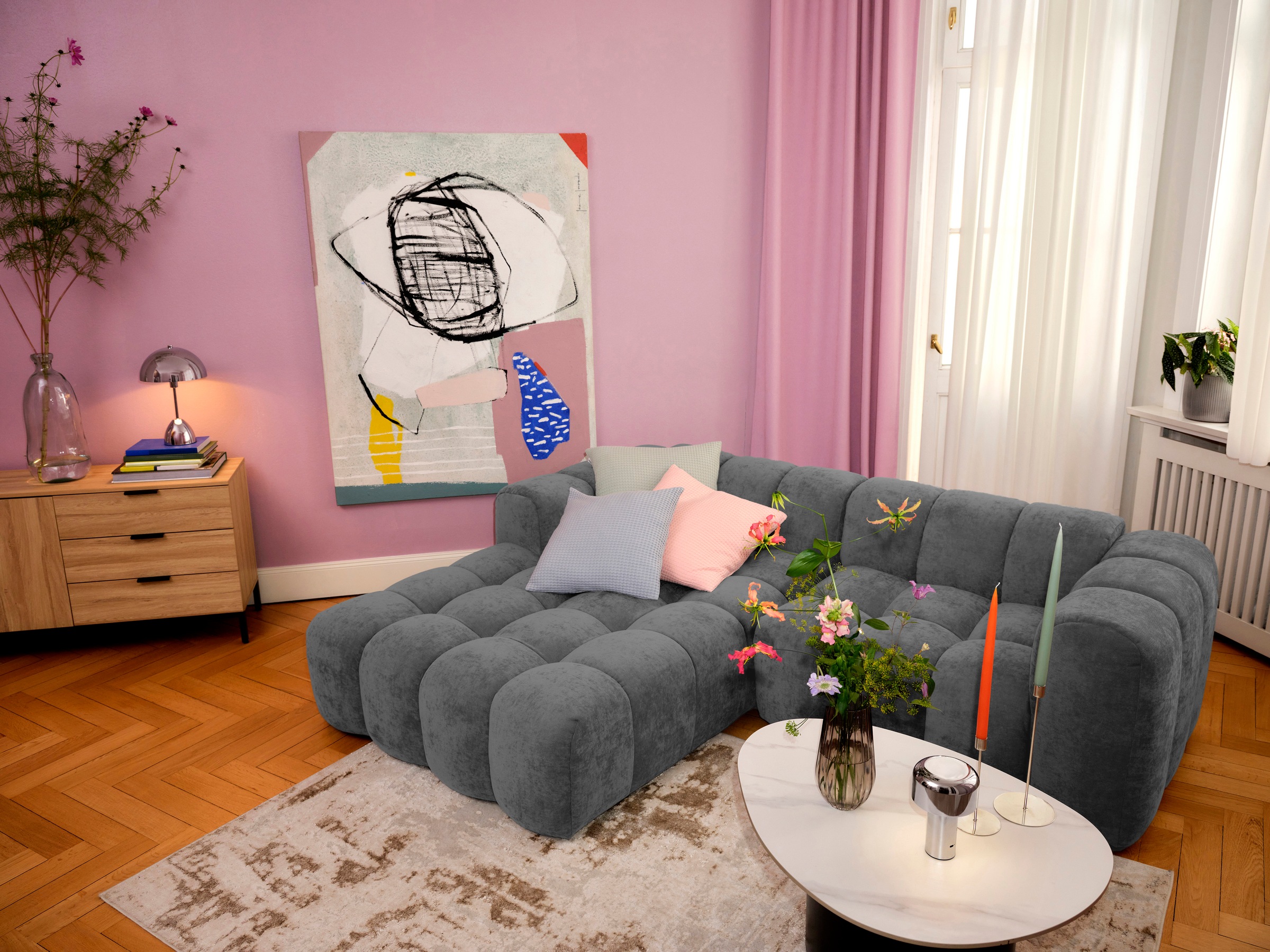 OTTO home Ecksofa "KALLIE L-Form, 248 cm - OTTO. Verlässliche Qualität." Bubble Optik, moderne Steppung, hoher Sitzkomfort