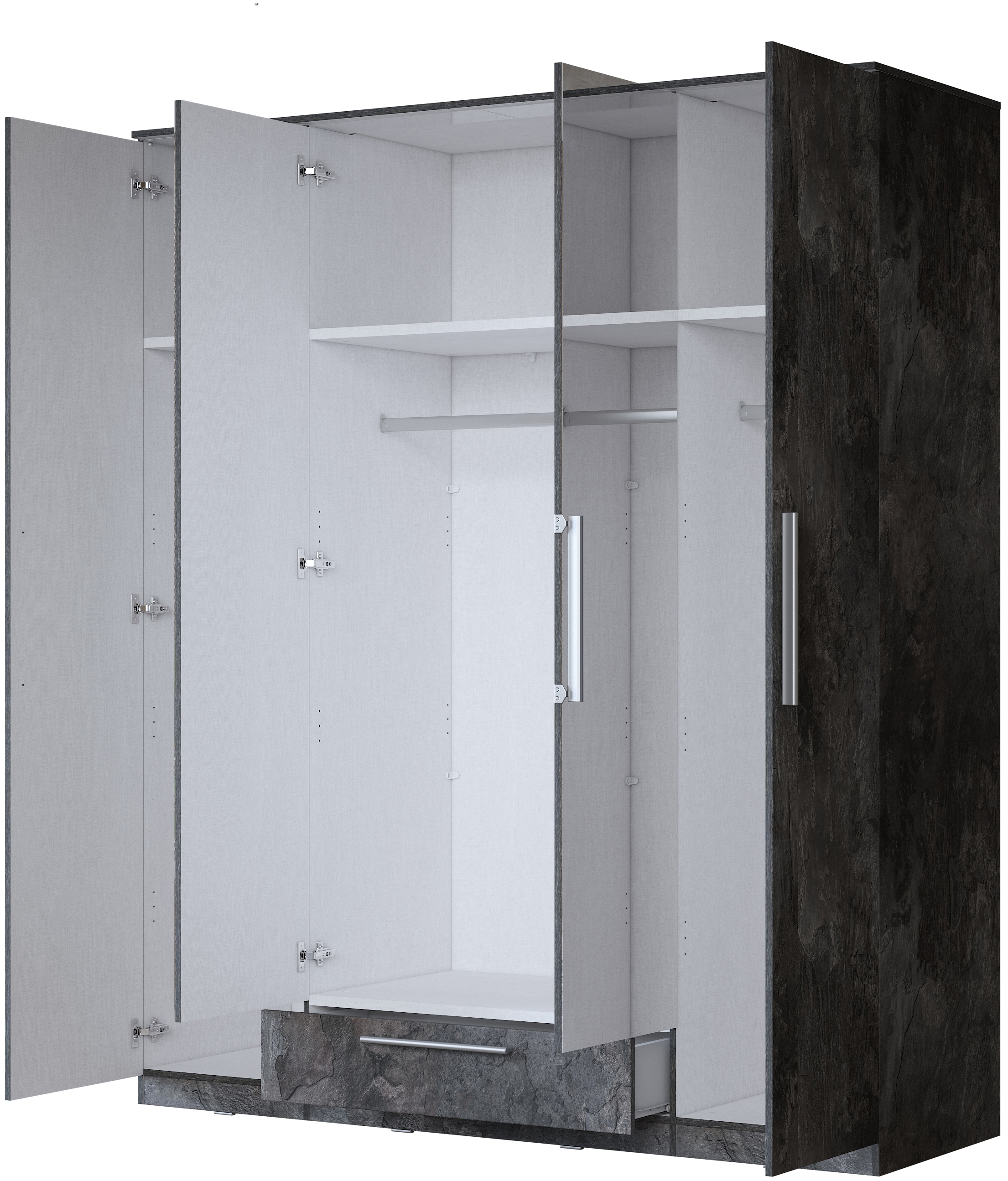 Home affaire Kleiderschrank »India, FSC-zertifizierter Holzwerkstoff, Made in Europe«, (in Schieferoptik oder weiss mit Hochglanzfront), mit Beleuchtung und Fernbedienung, 181 oder 225x215x60cm