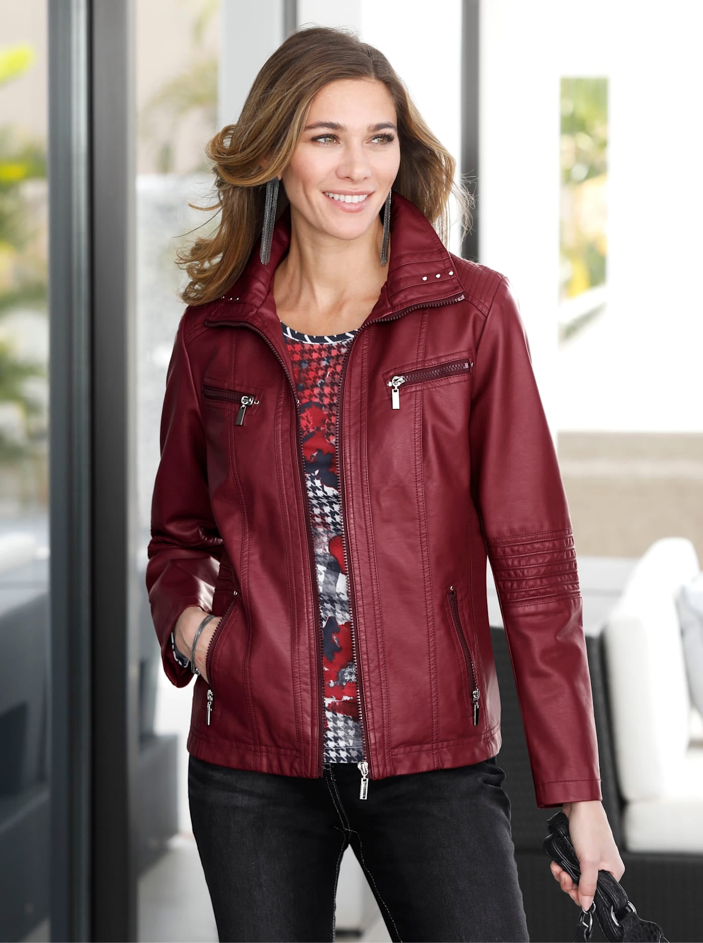Classic Basics Lederimitatjacke ohne Kapuze
