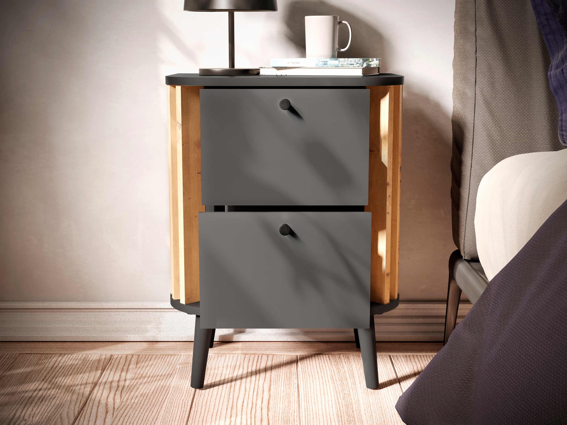INOSIGN Kommode »Stavanger, Höhe 60 cm, Paneel-Stäbchen-Optik, 2 Schubkästen« 1 Stk. tlg. Nachtkonsole, Nachttisch, Nako, Kommode
