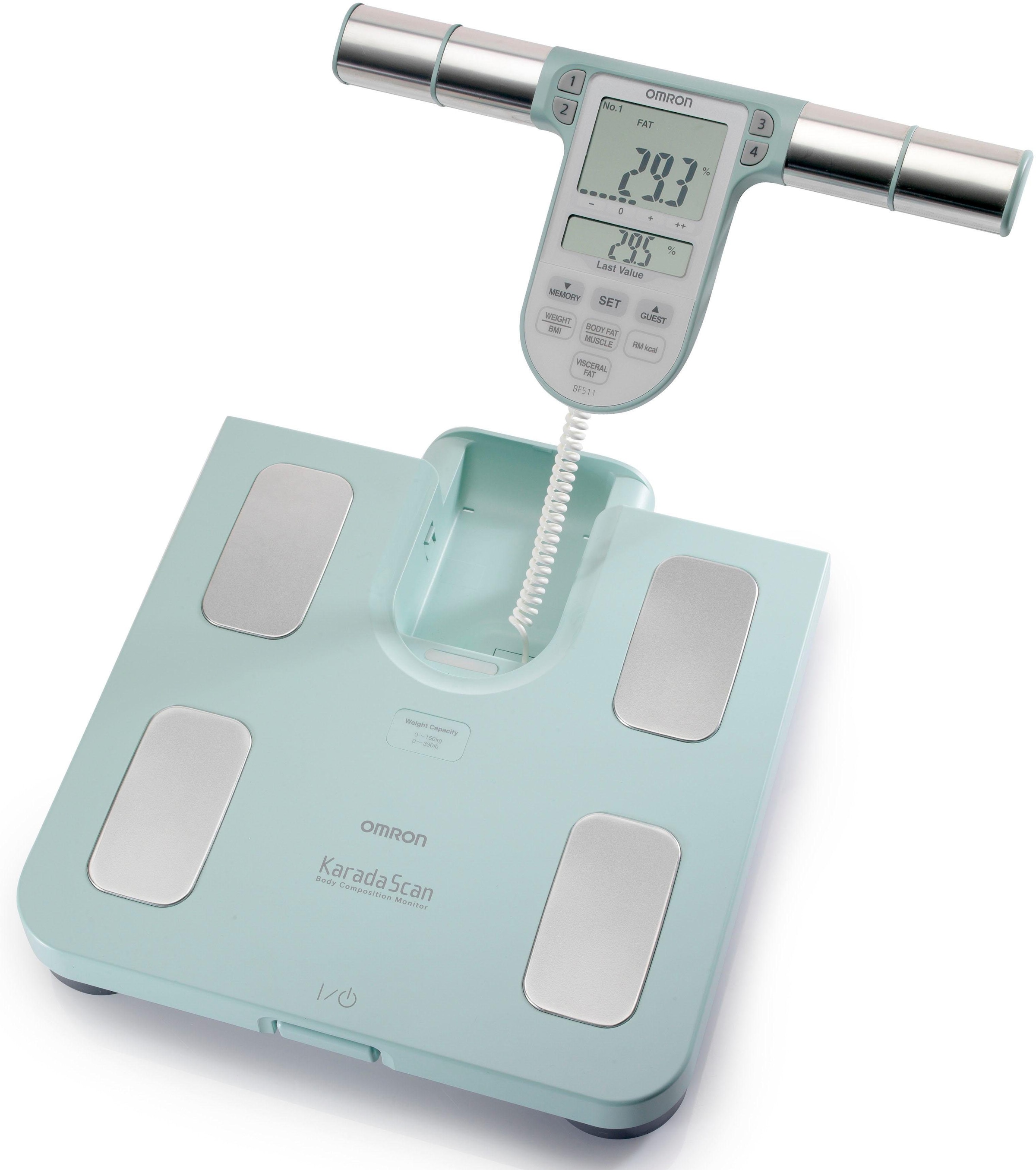 Omron Körper-Analyse-Waage »BF511 Ganzkörpermessung mit klinischer Genauigkeit, 8 Sensoren« Körper- & Viszeralfett, Muskelmasse, BMI & RMR, bis 150 kg, 4 Nutzer