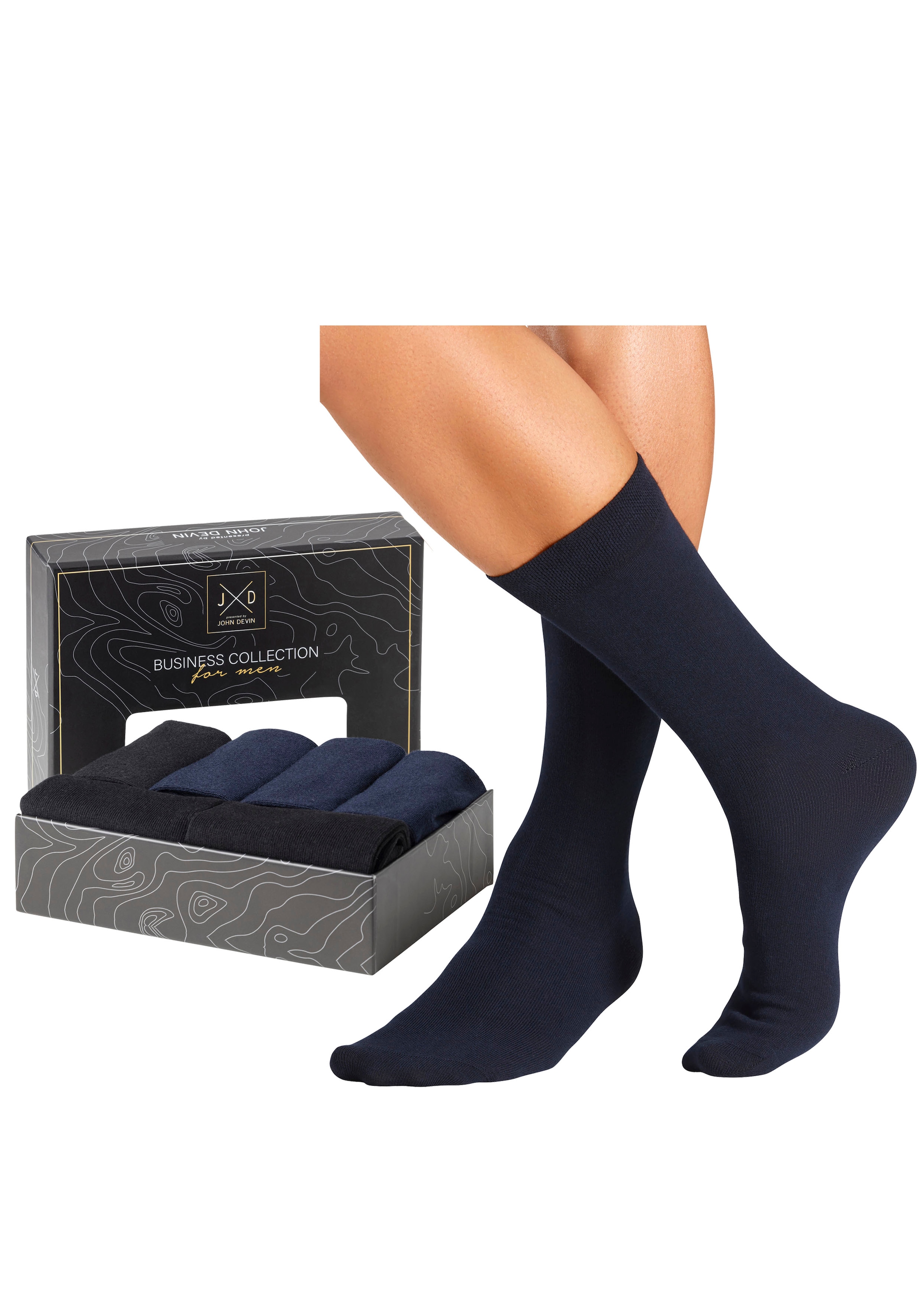 John Devin Businesssocken, (Packung, 6 Paar), lange Form, wertig in Box verpackt