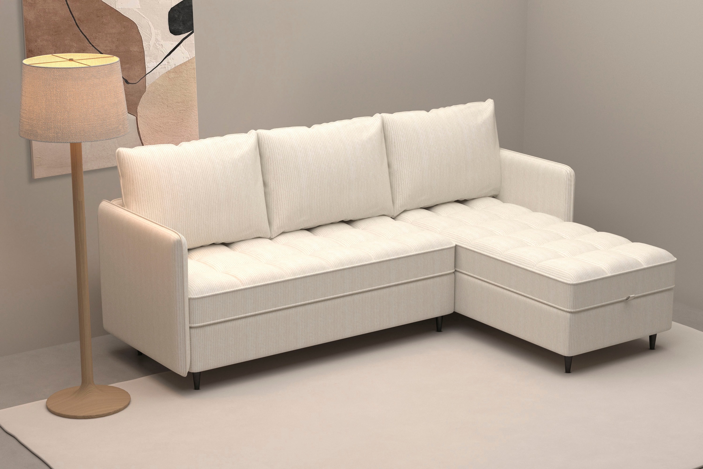 Dorel Home Ecksofa »LINDHUS, L-Form, verschiedene Stellvarianten, Loungesofa, Schlaf-Liege«, Wohnlandschaft, mit Recamiere, grosser Bettkasten, Cord, Chenille