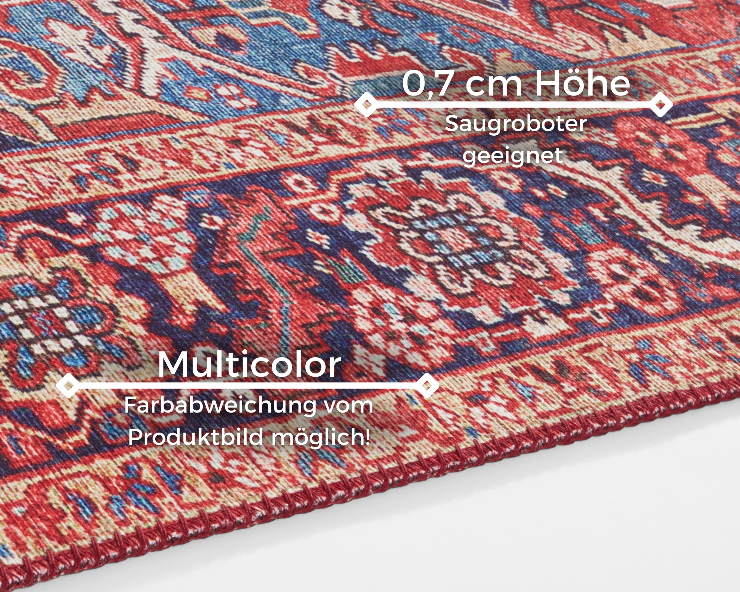 THE RUGS Oriental Amata Rug - Vintage Medallion Polyester Flatweave 0.5cm in Red | Size: 80cm x 200cm