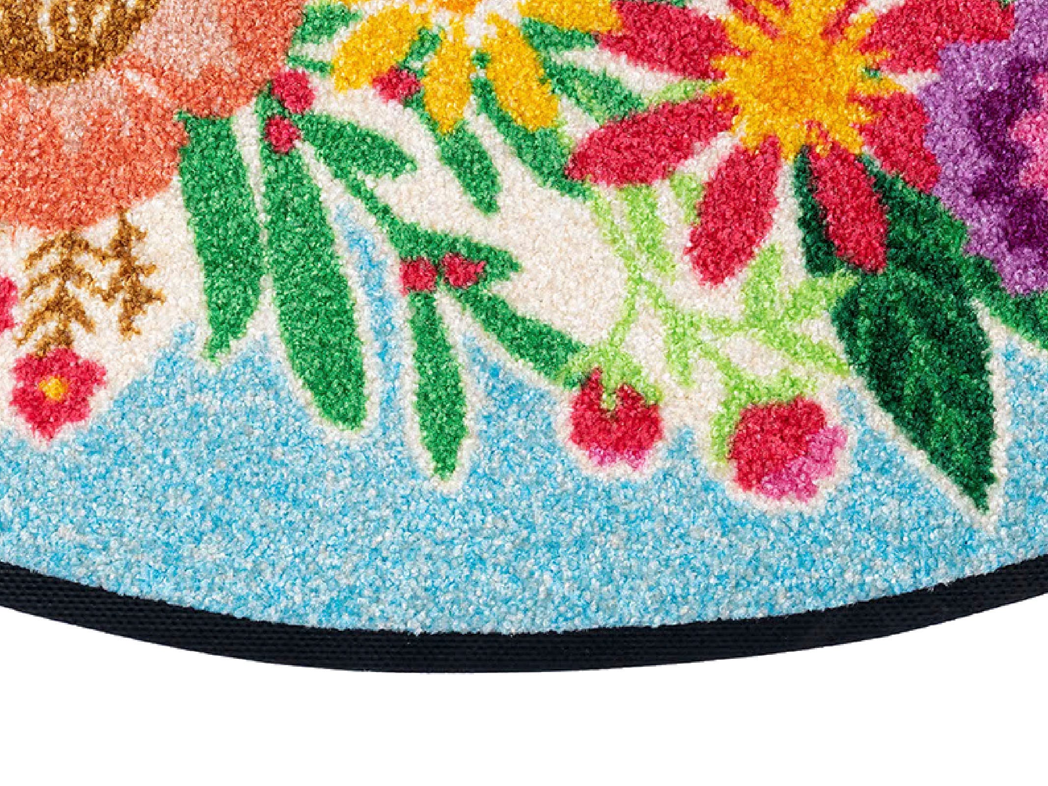wash+dry by Kleen-Tex Fussmatte »Round Welcome Blooming«, halbrund, 7 mm Höhe, Schmutzfangmatte, Motiv Blumen, mit Spruch, rutschhemmend, waschbar