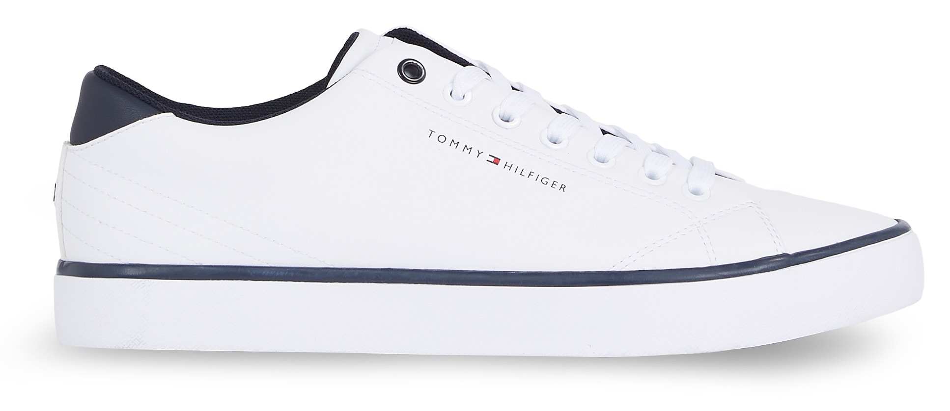 Tommy Hilfiger Sneaker »TH HI VULC CORE LOW LEATHER ESS«, Freizeitschuh, Halbschuh, Schnürschuh mit Ziernähten an der Ferse