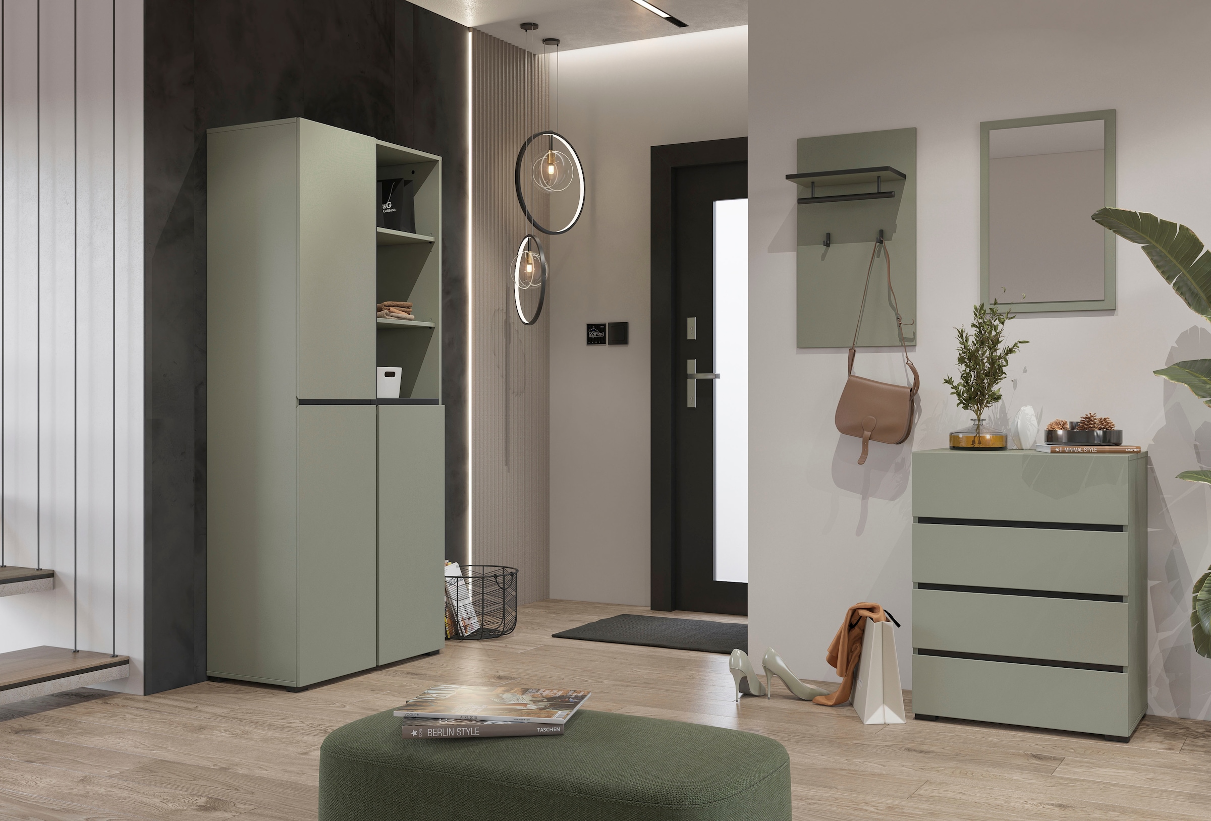 INOSIGN Kommode »Cross,Breite 60 cm, moderne grifflose Sideboard,4 Schubkästen«, Schubladenschrank mit viel Stauraum, Flur Highboard