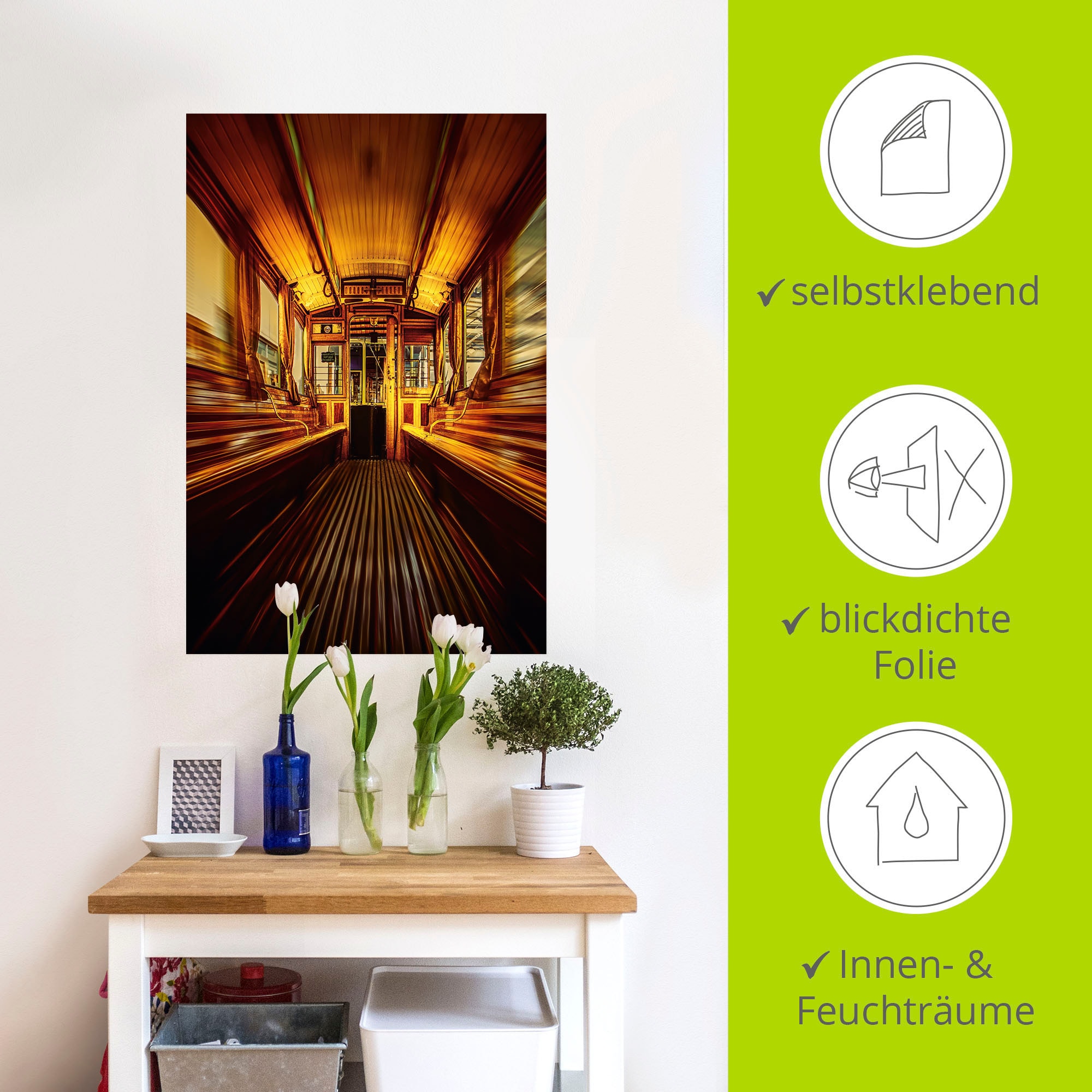 Artland Wandbild »alte Strassenbahn von Innen«, Zugbilder, (1 St.), als Alubild, Leinwandbild, Wandaufkleber oder Poster in versch. Grössen