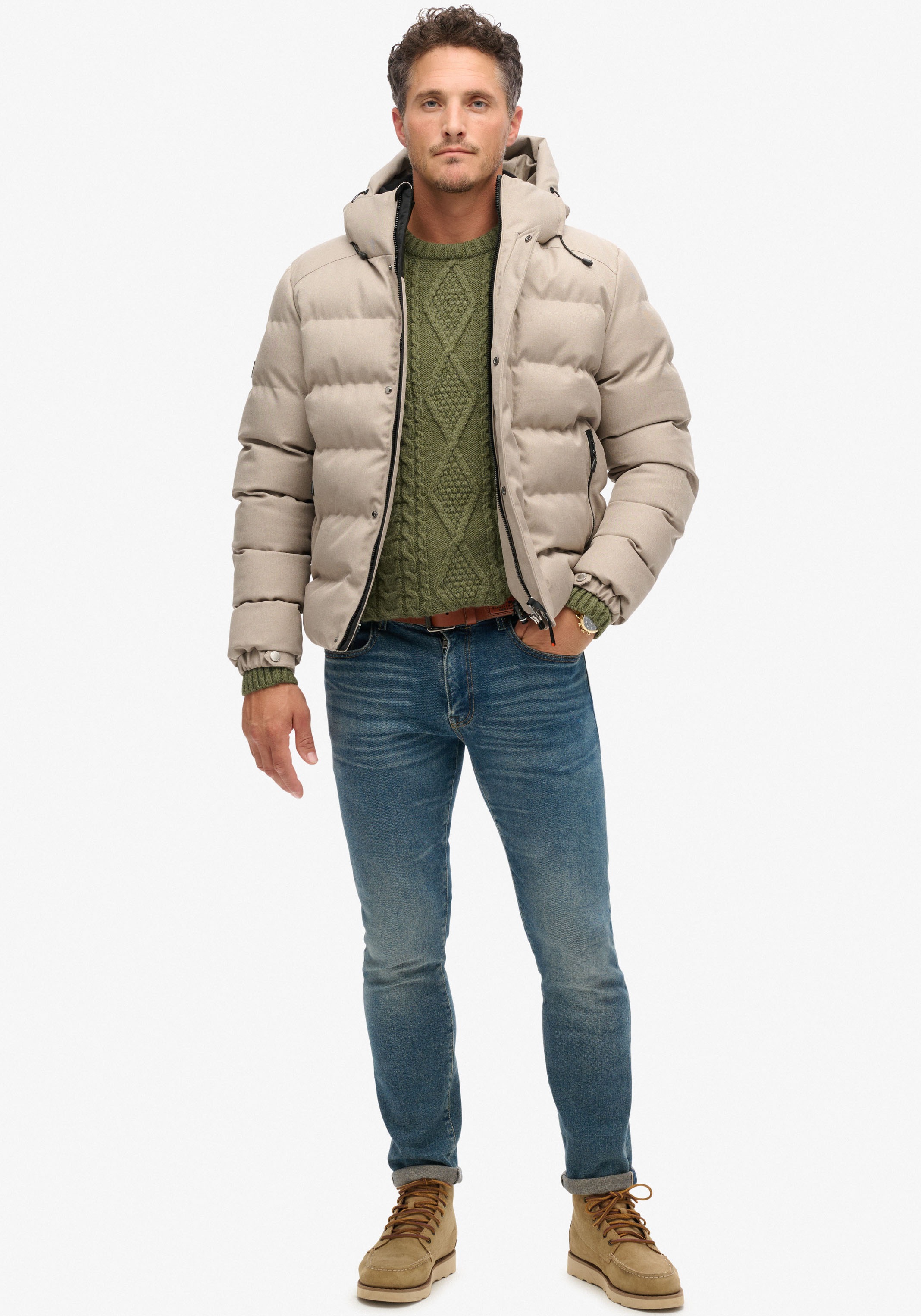 Superdry Steppjacke »HOODED TWEED SPORTS PUFFER JKT«, mit Kapuze